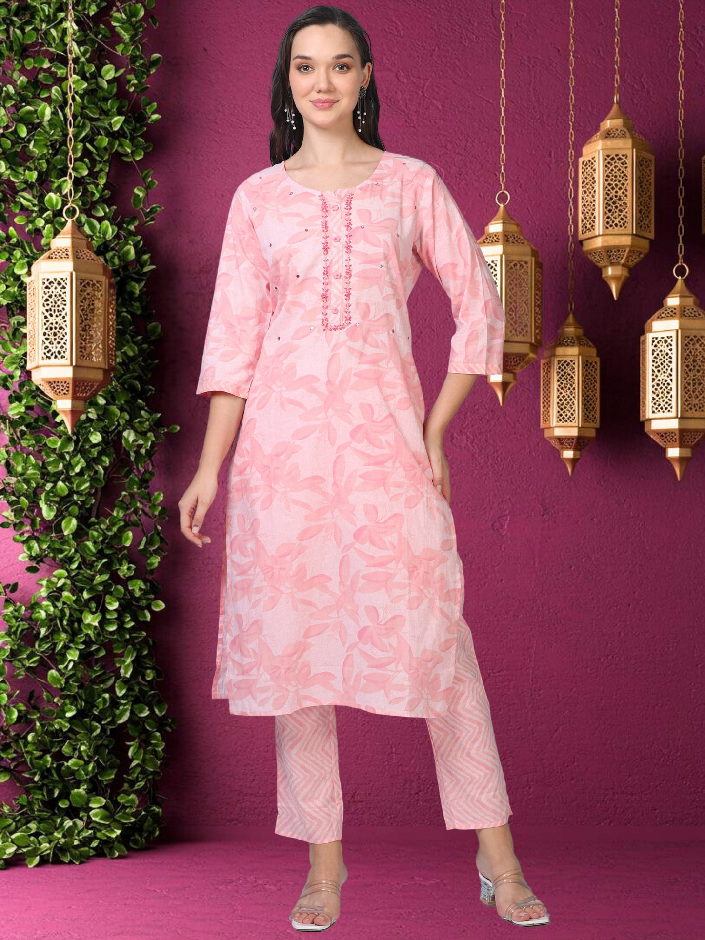 Barbie on Break – Embroidered Light Pink Cotton 3-Piece Set (2DF-2-C6)