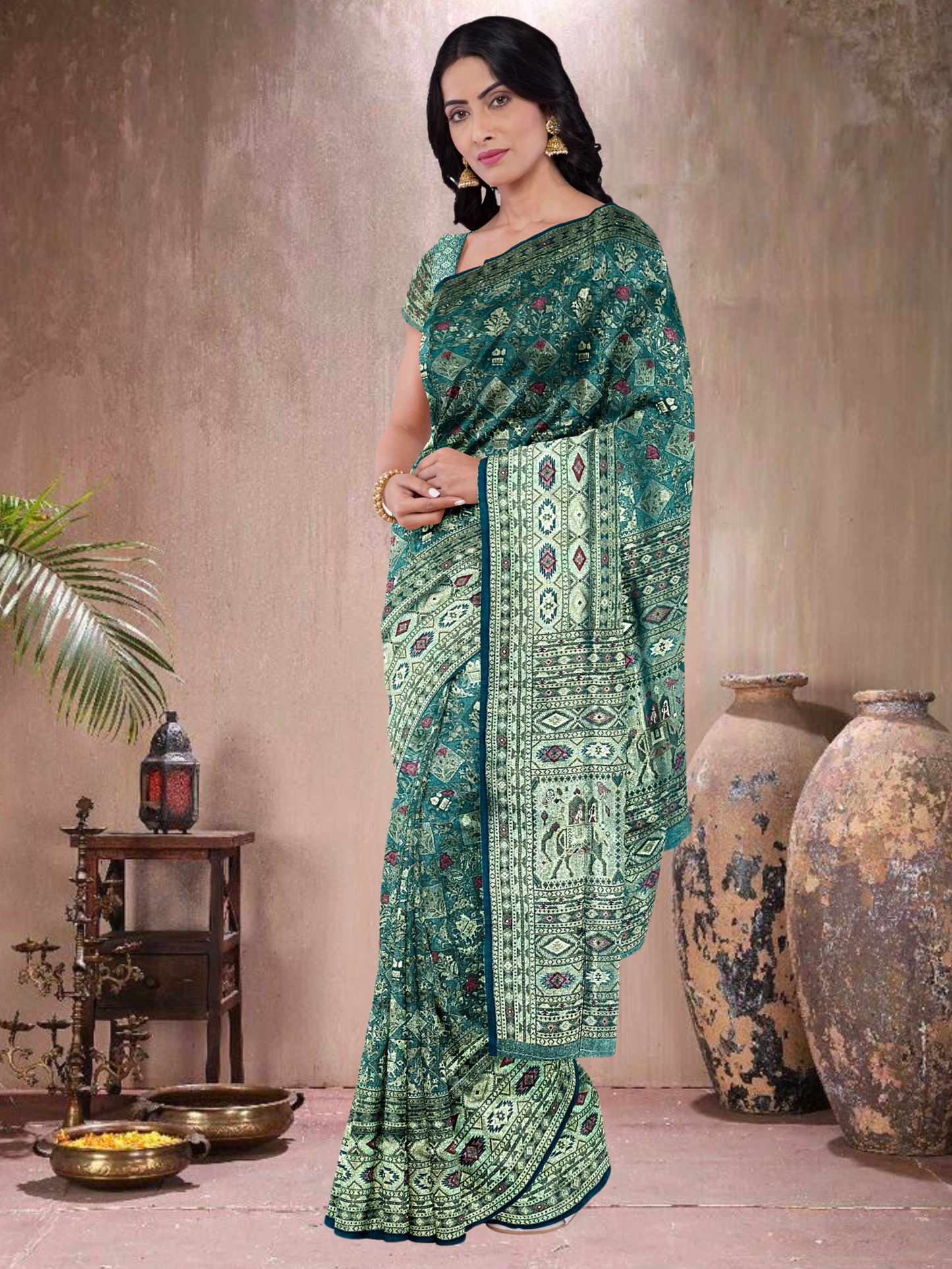Teal Extravagance – Satin Tissue Weave Saree (TP-519018)