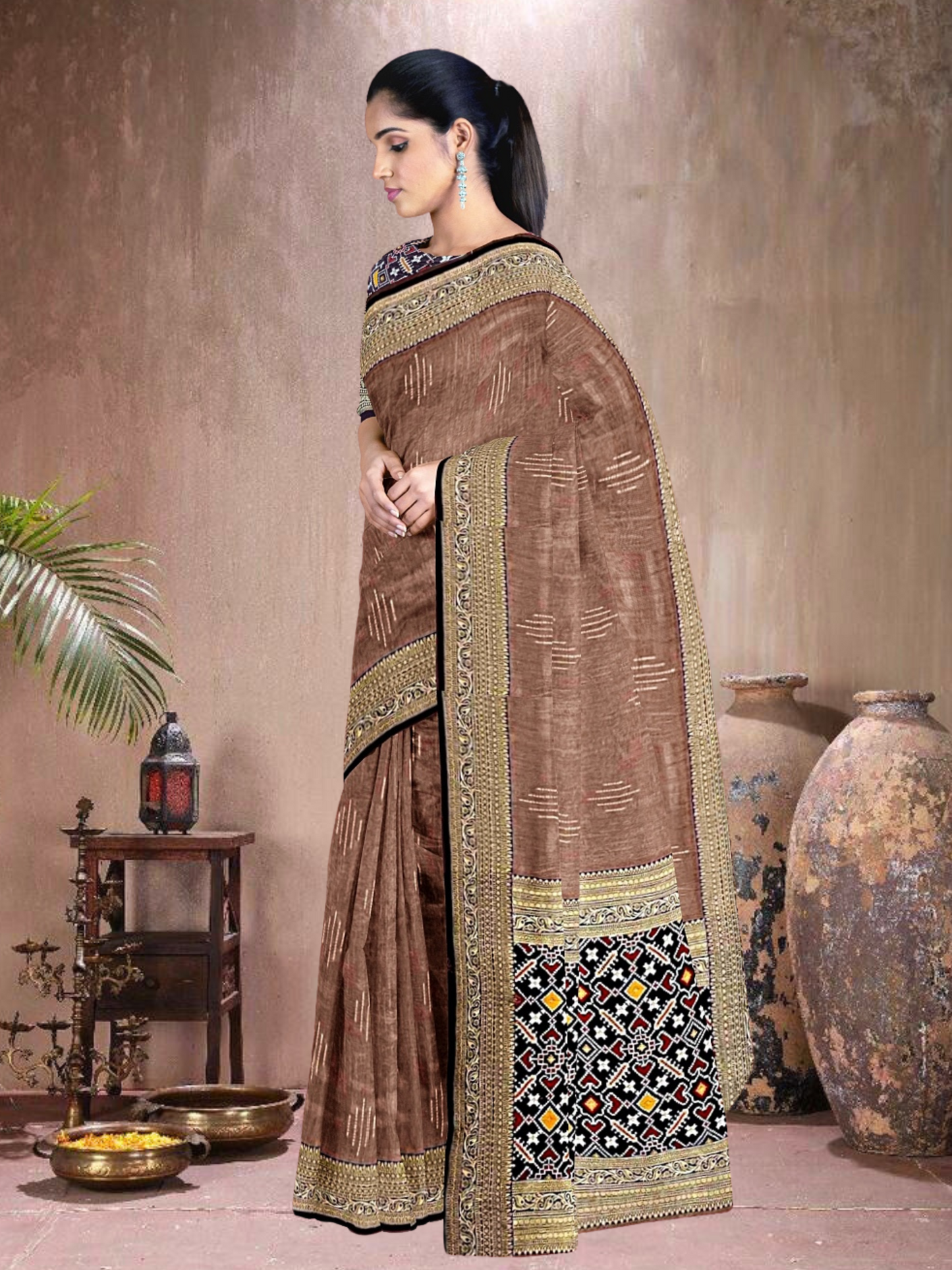 Brown-Navy Elegance – Tussar Silk Saree (BR-NB-K20F15)