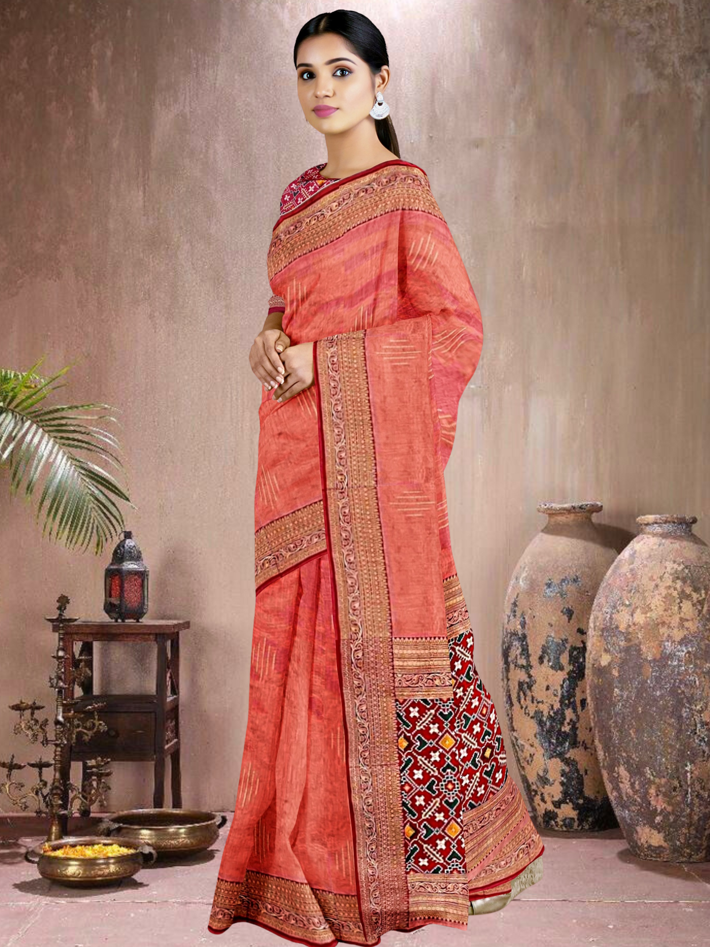 Peach-Red Glow – Tussar Silk Saree (PC-R-K20F15)