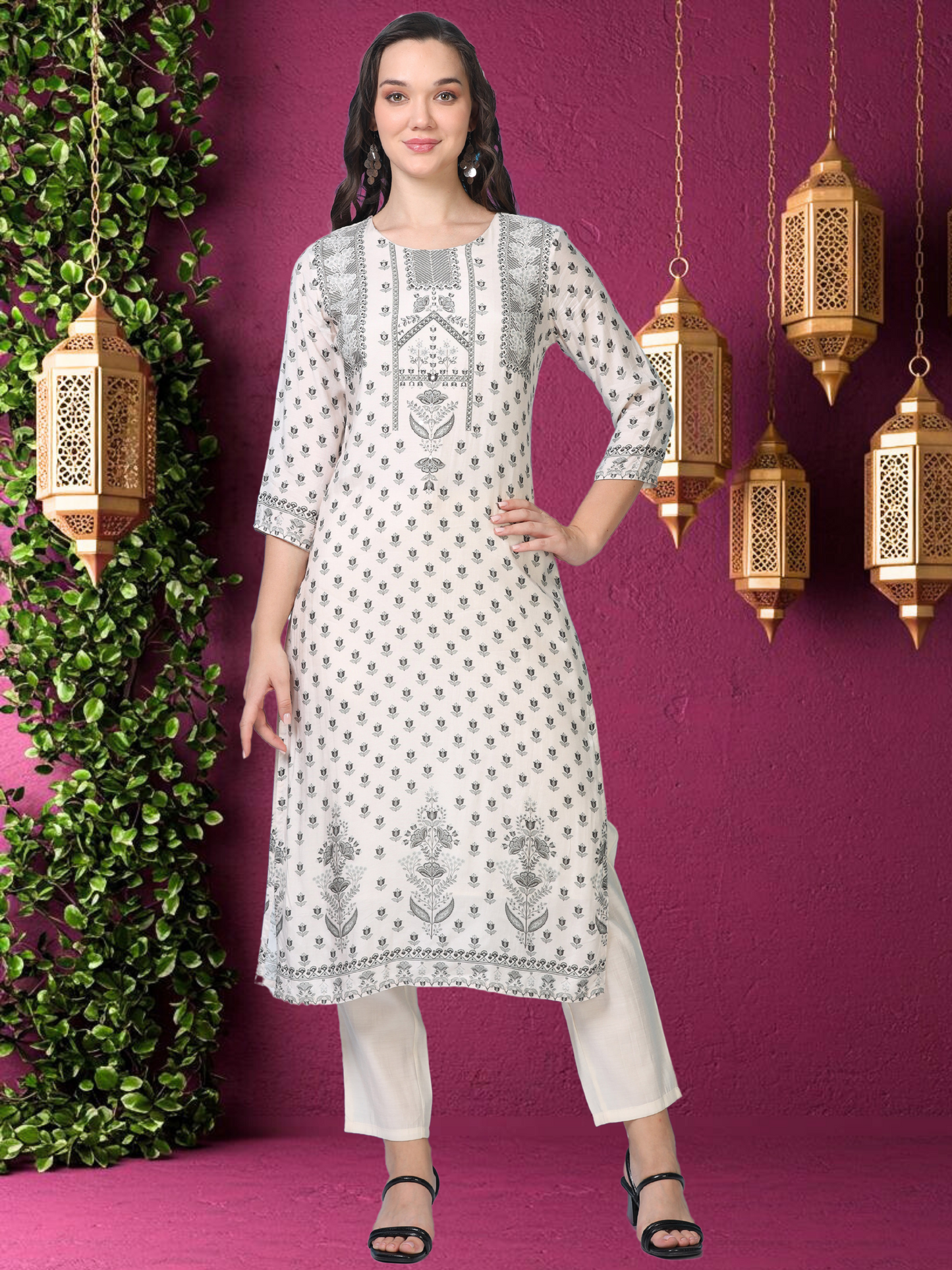 Monochrome Muse – White & Black Printed 3-Piece Set (2AA-9-C1)
