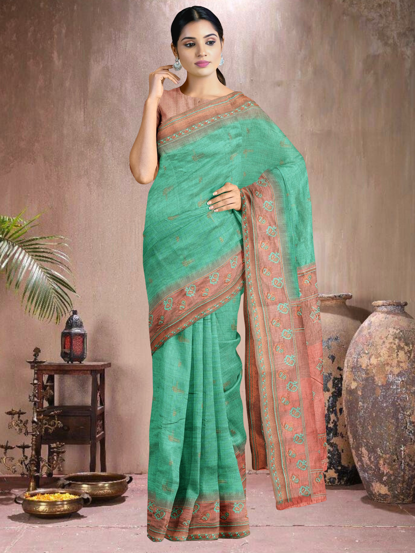 Peach Harmony Cotton Blend Saree (RM-PC-514005-2)