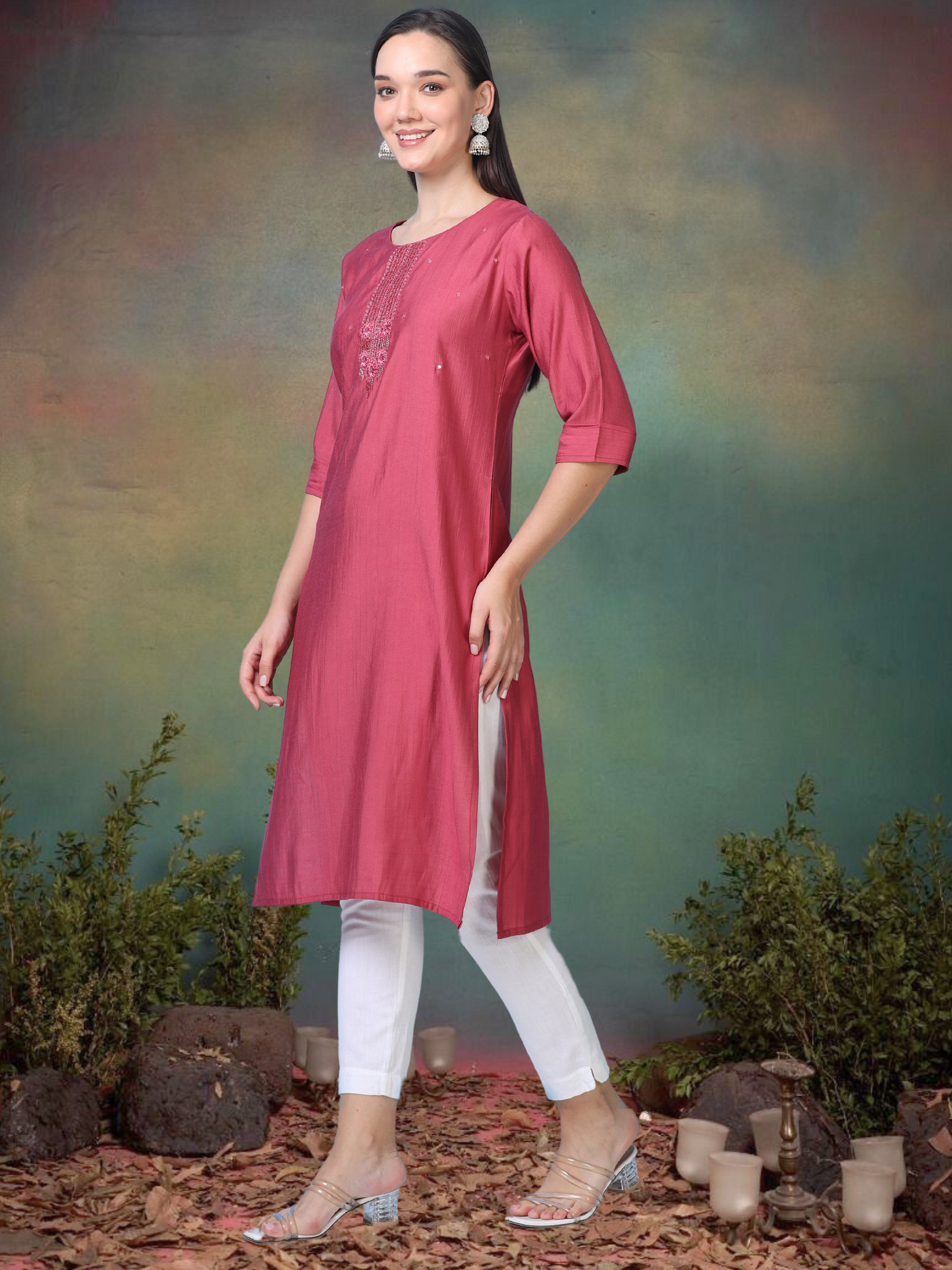 Red Radiance – Mirrorwork Cotton Kurti (1JD-2-A8)
