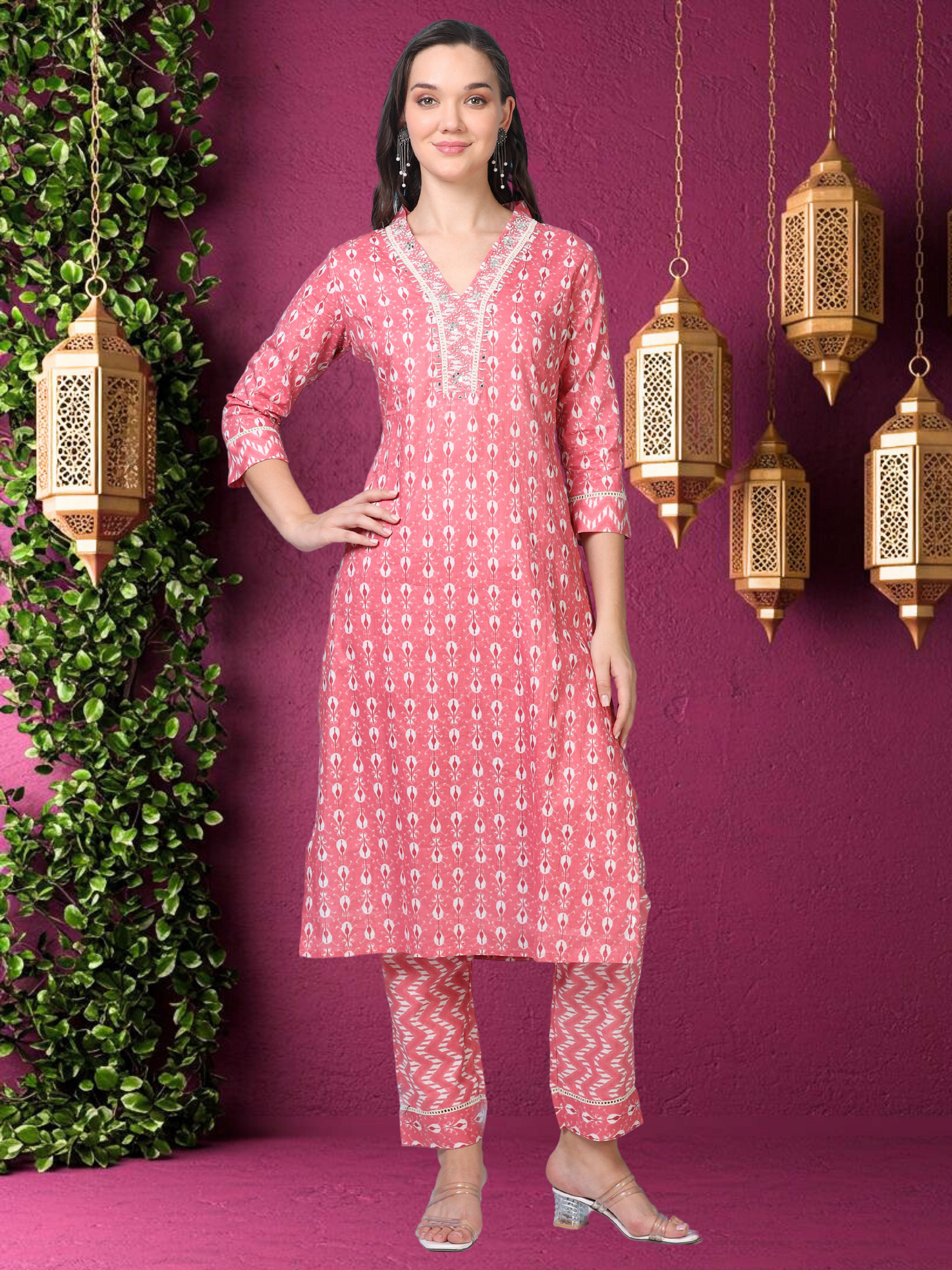 Pink Parade – Handworked Printed 3-Piece Set (2DF-2-C16)