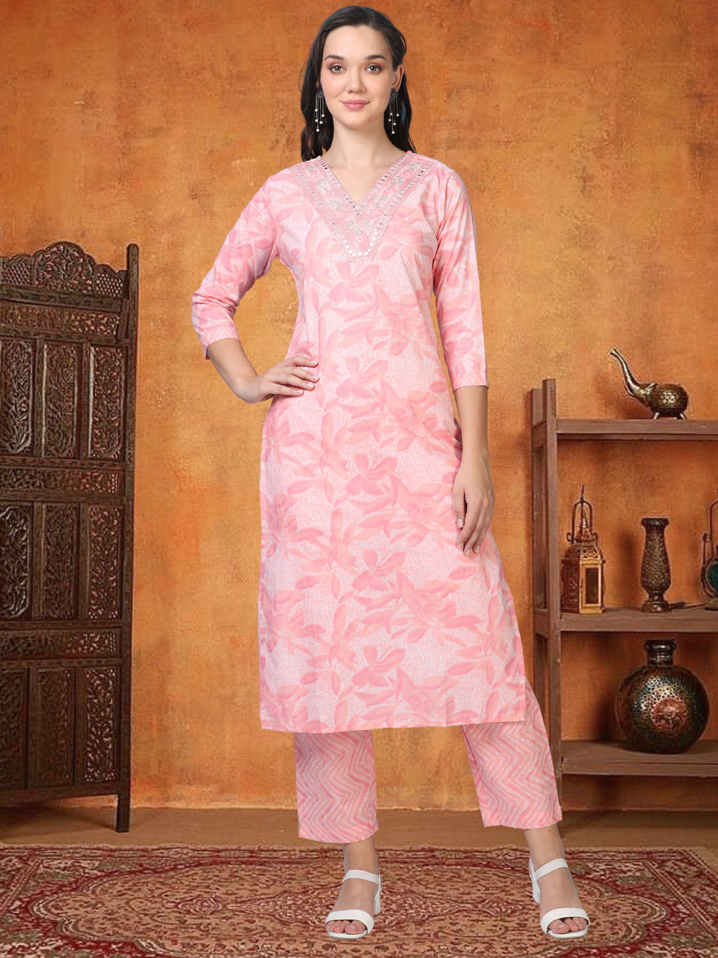Rosy Reverie – Light Pink Printed 3-Piece Set (2DF-2-C15)