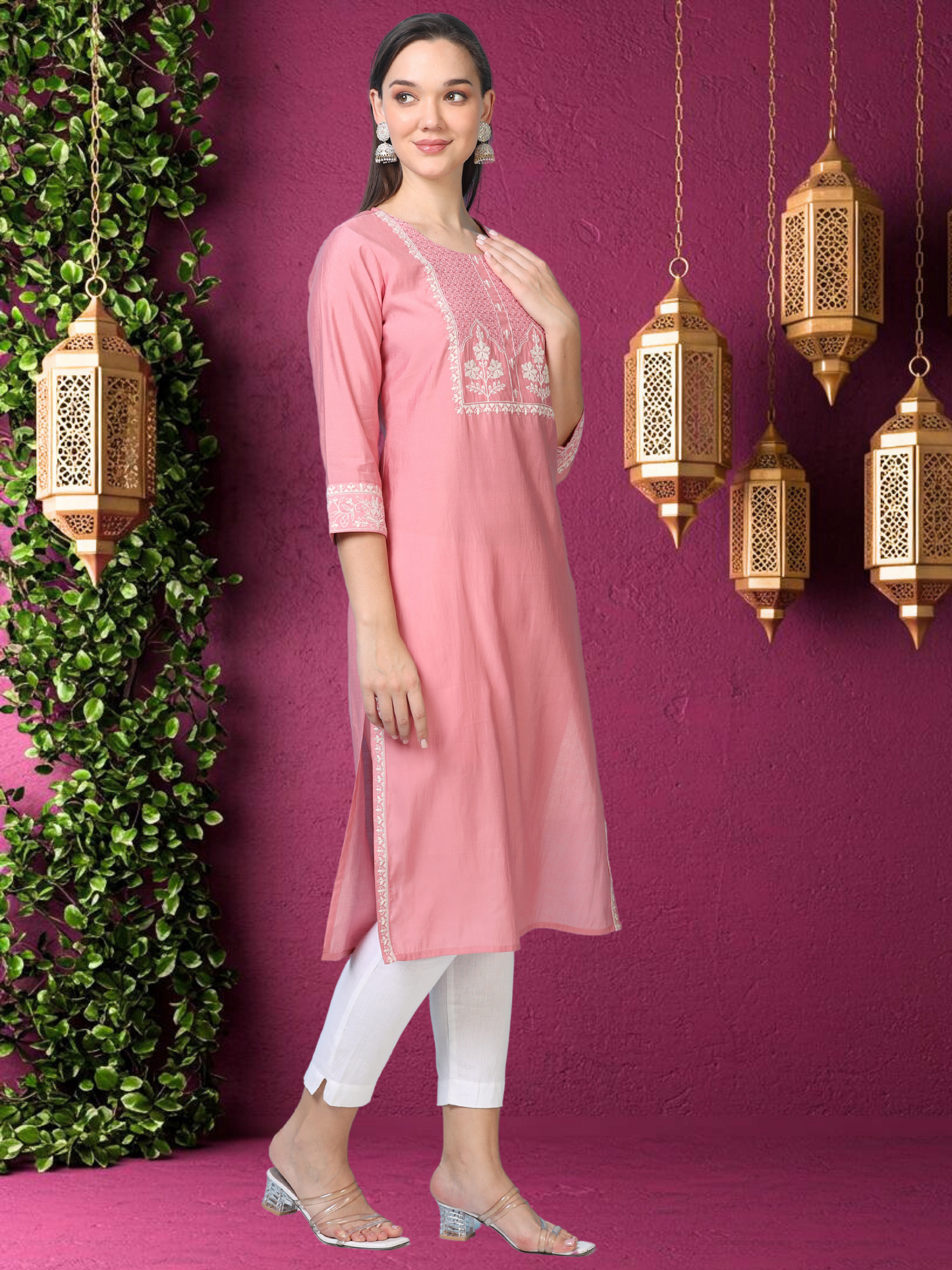 Blush Thread – Light Pink Cotton-Blend Kurti (2AA-2-A1)