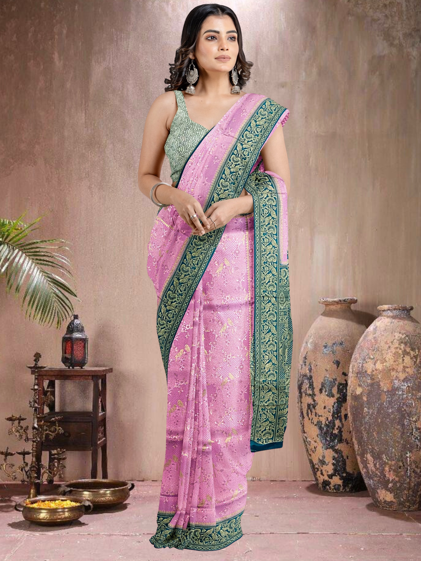 Pink-Rama Charm – Satin Brocade Saree (PI-RM-519012)