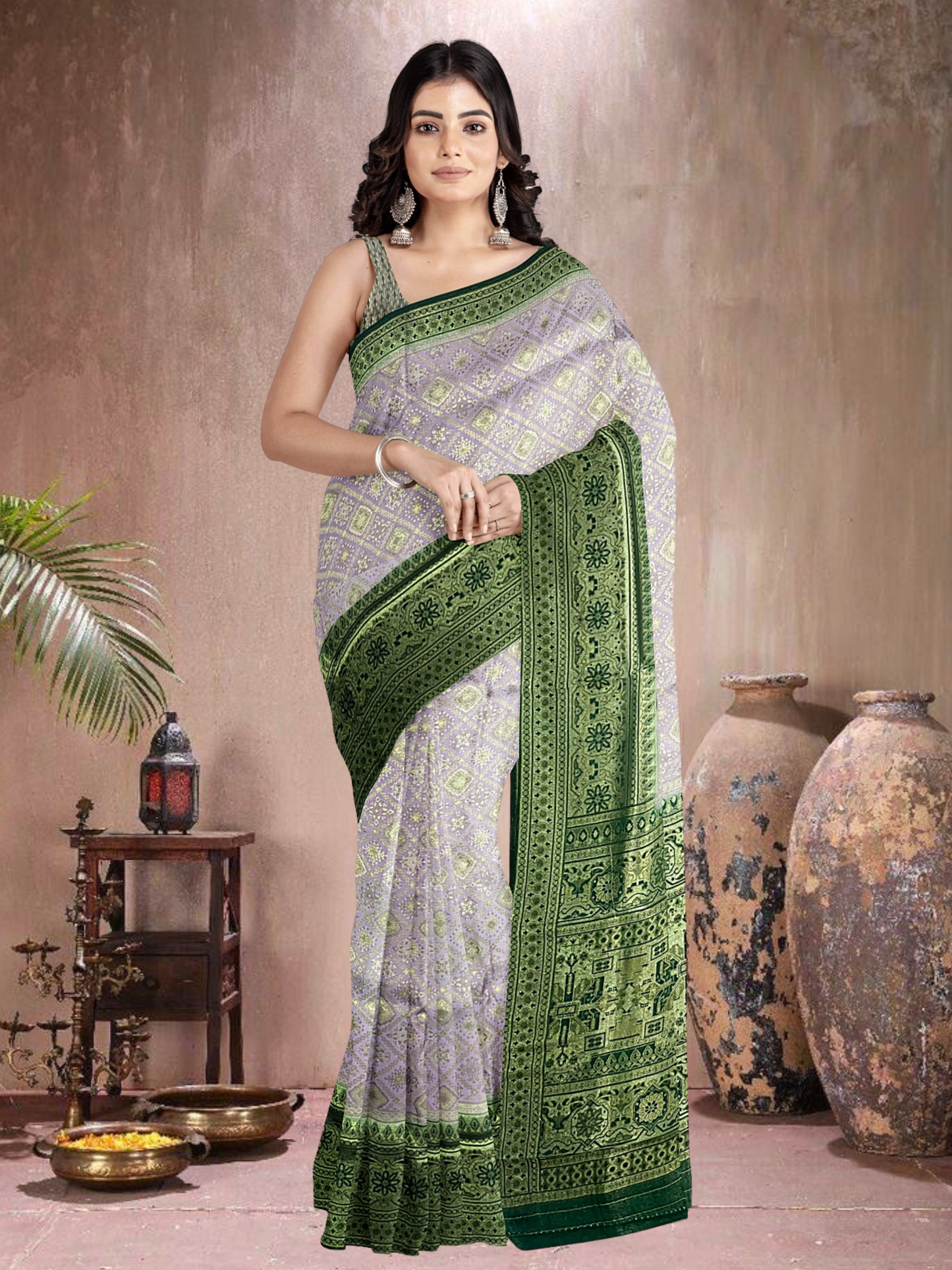 Pink-Green Charm – Satin Brocade Saree (PI-G-519013)