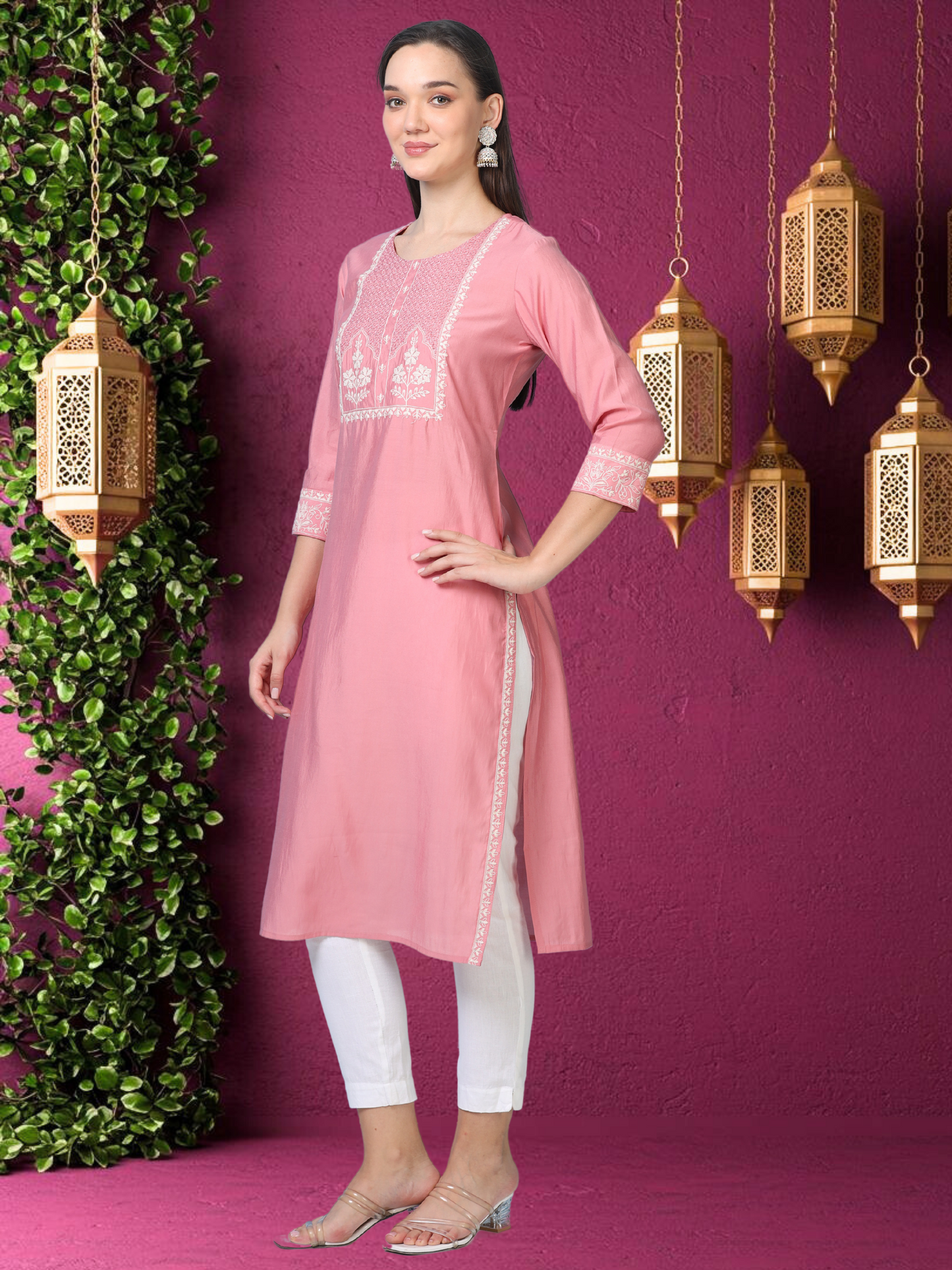 Blush Thread – Light Pink Cotton-Blend Kurti (2AA-2-A1)