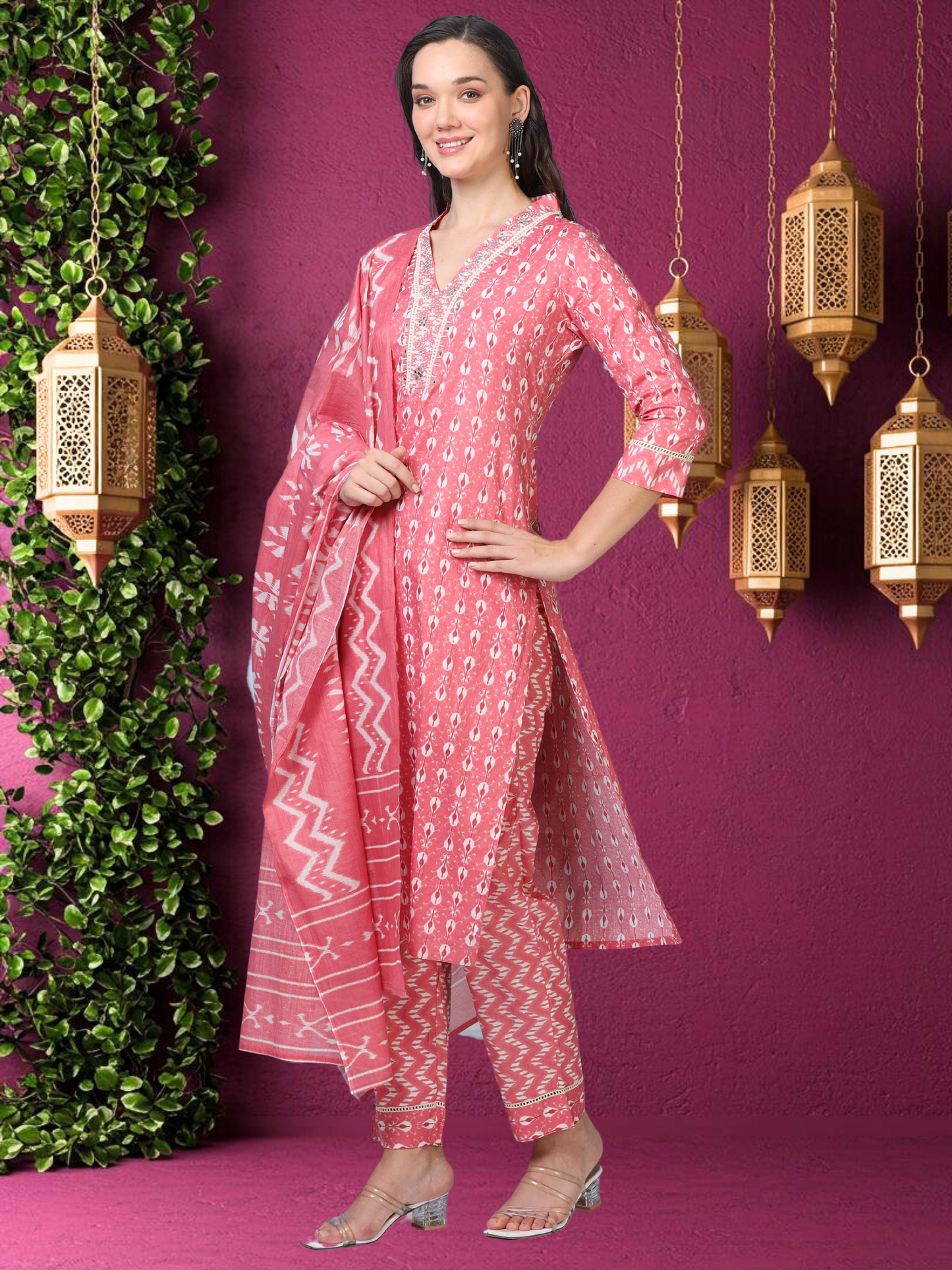 Pink Parade – Handworked Printed 3-Piece Set (2DF-2-C16)