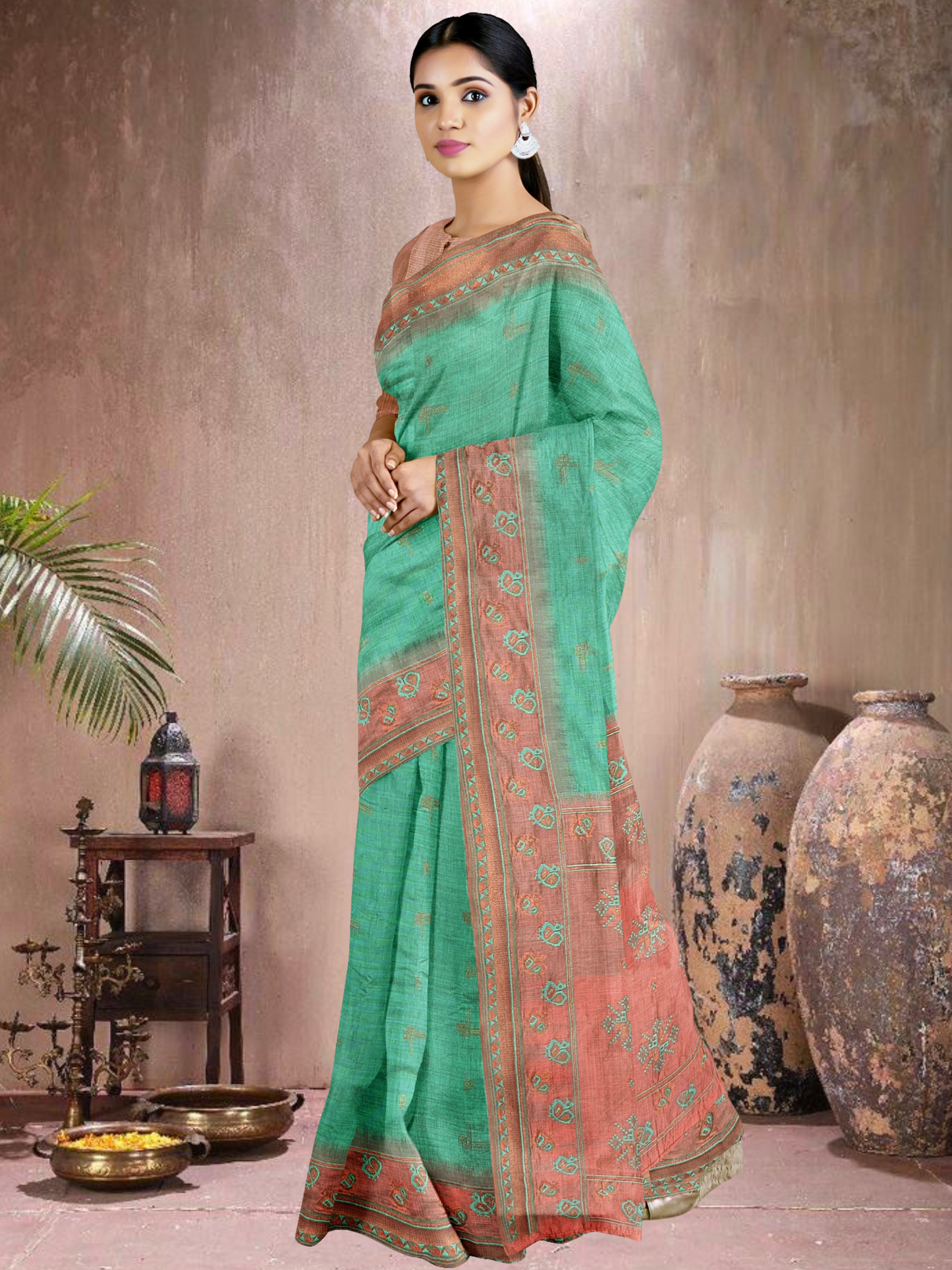 Peach Harmony Cotton Blend Saree (RM-PC-514005-2)