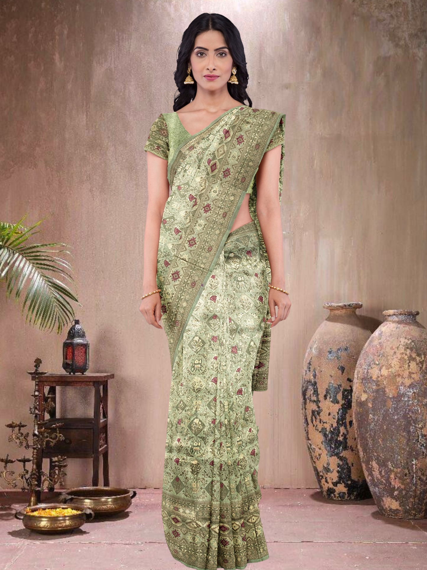 Pista Glow – Satin Tissue Weave Saree (PG-519018)