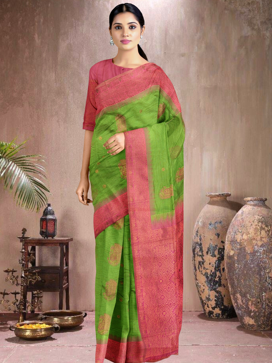 Emerald Radiance Cotton Blend Saree (G-RP-514005-3)
