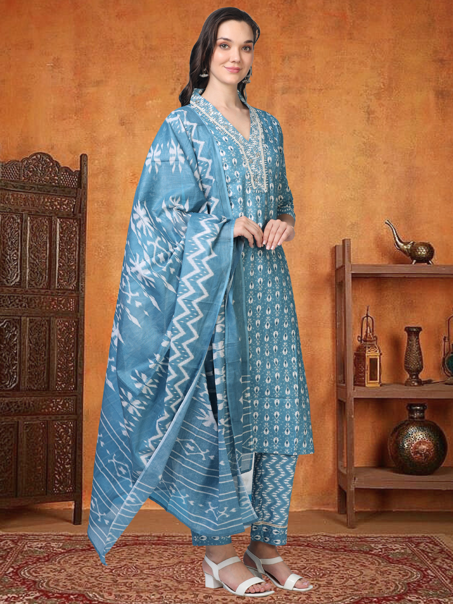 Midnight Hustle – Indigo Blue Embroidered 3-Piece Cotton Set (2DF-6-C12)