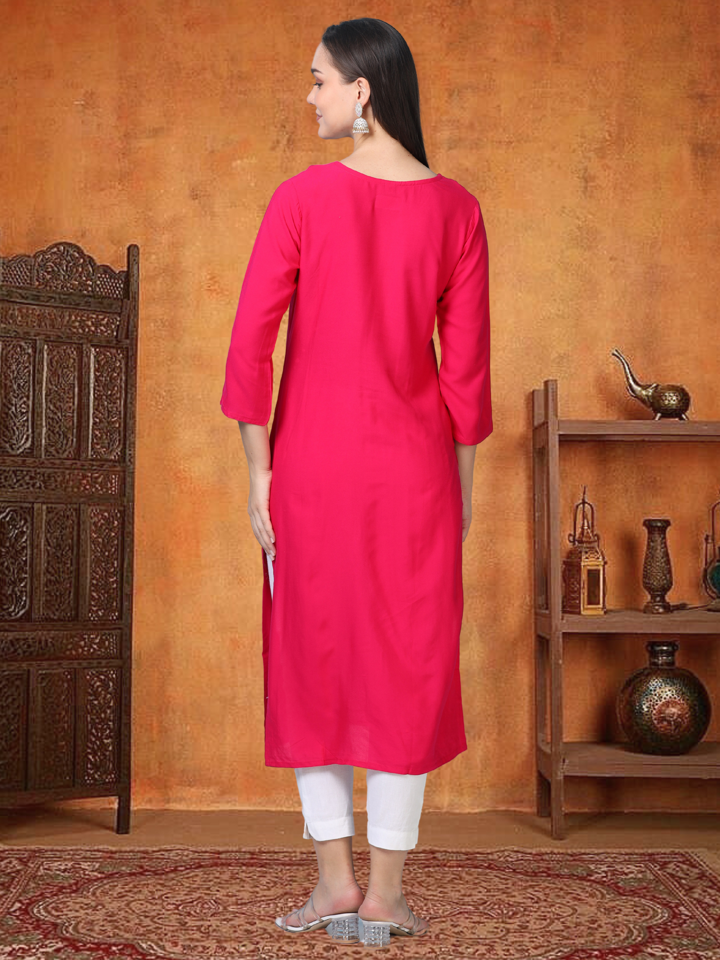 Hot Pink Stare Stopper – Chikankari Cotton Kurti (2FW-2-A1)
