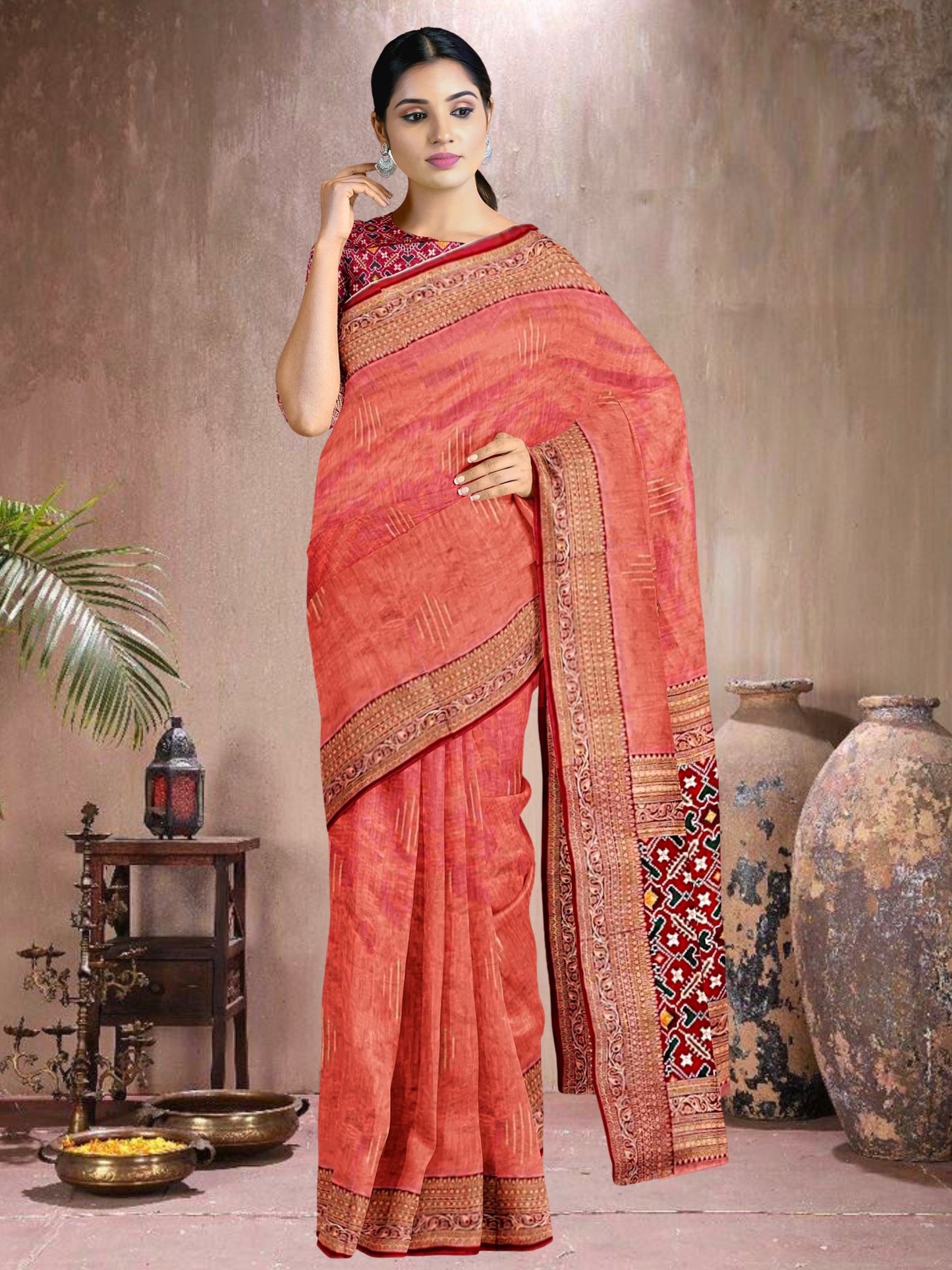 Peach-Red Glow – Tussar Silk Saree (PC-R-K20F15)
