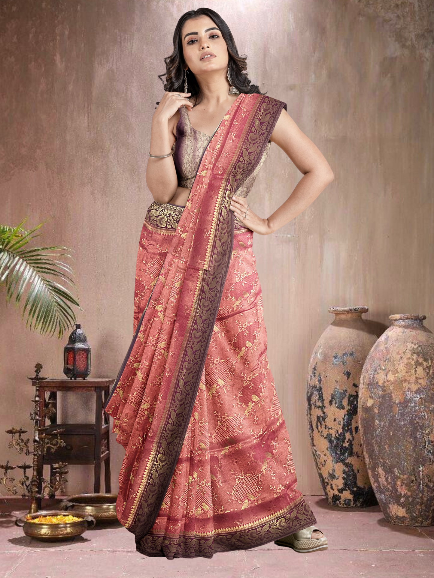 Gajjari-Brown Charm – Satin Brocade Saree (GJ-BR-519012)
