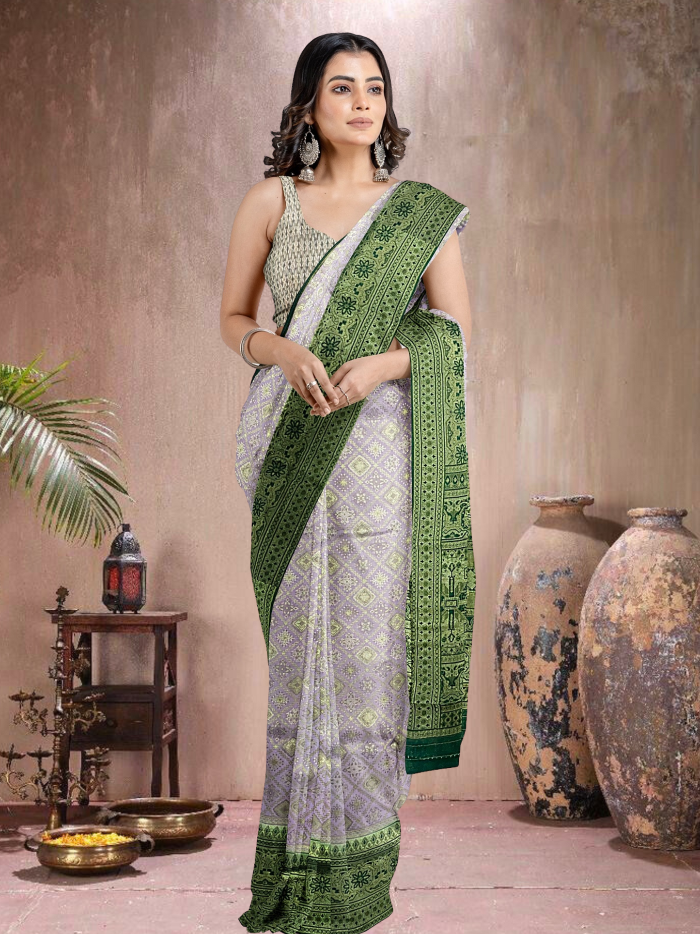 Pink-Green Charm – Satin Brocade Saree (PI-G-519013)