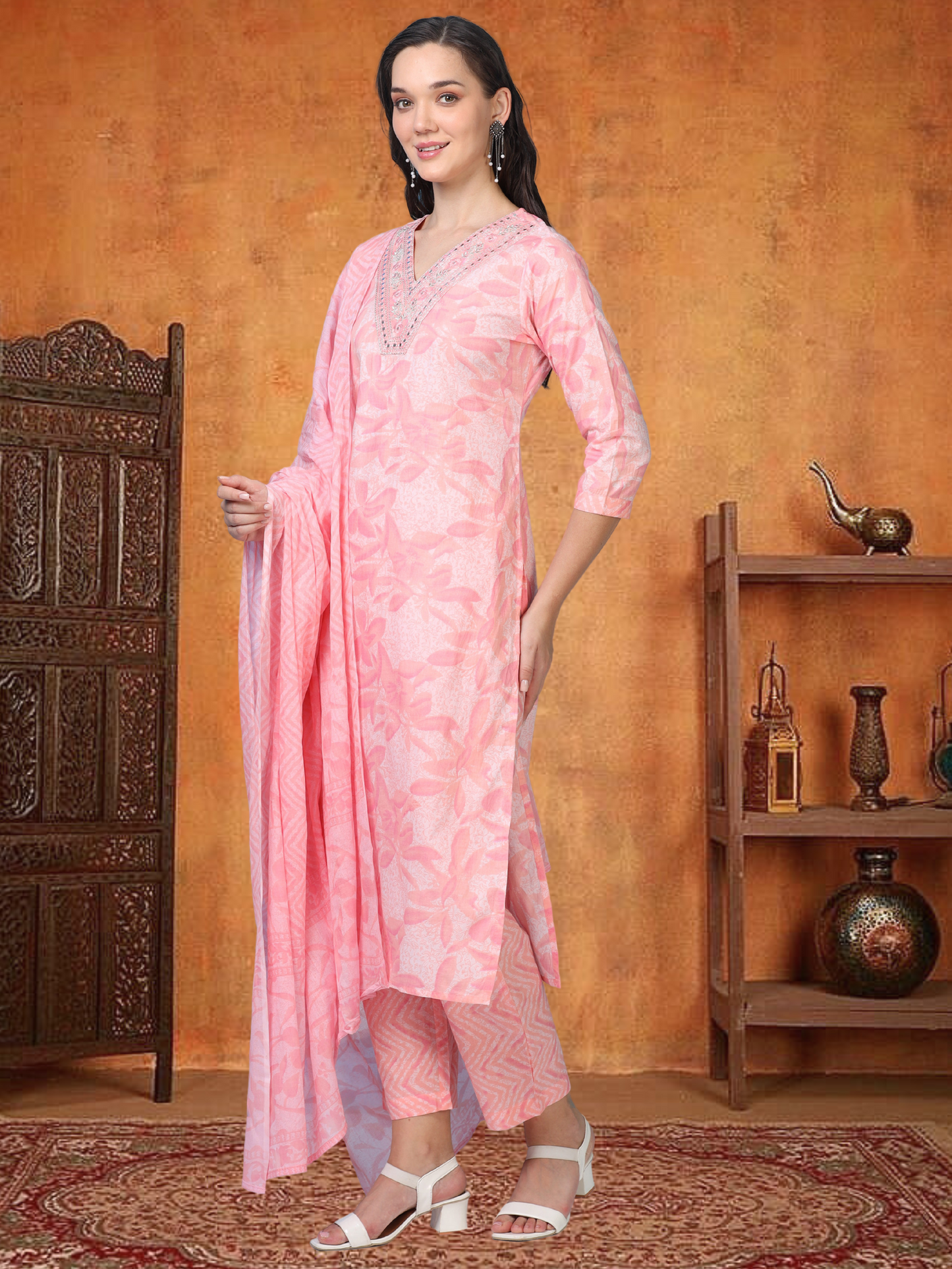 Rosy Reverie – Light Pink Printed 3-Piece Set (2DF-2-C15)