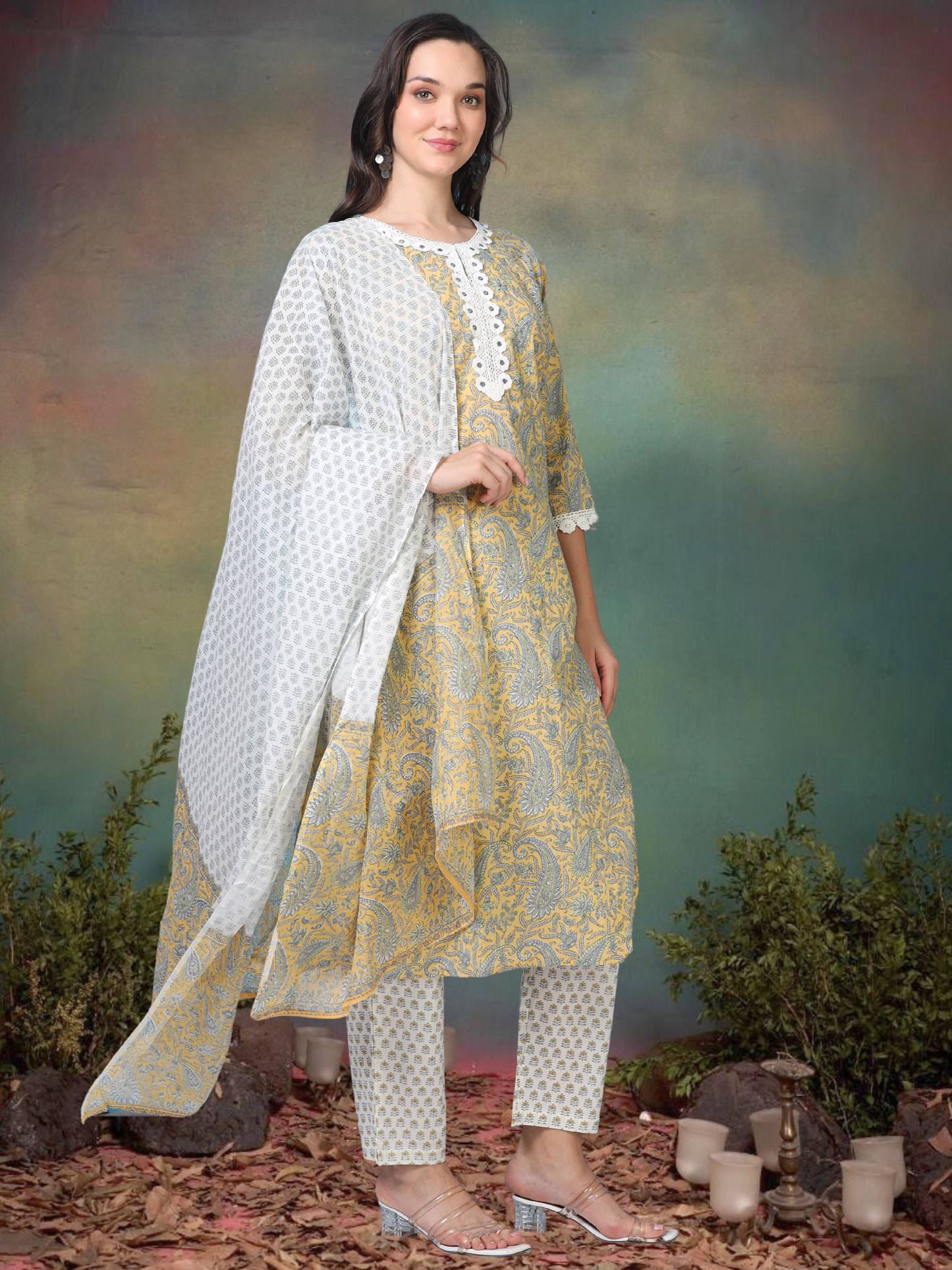 Mosaic Masti – Yellow Printed Cotton 3-Piece Set (2TP-4-C21)