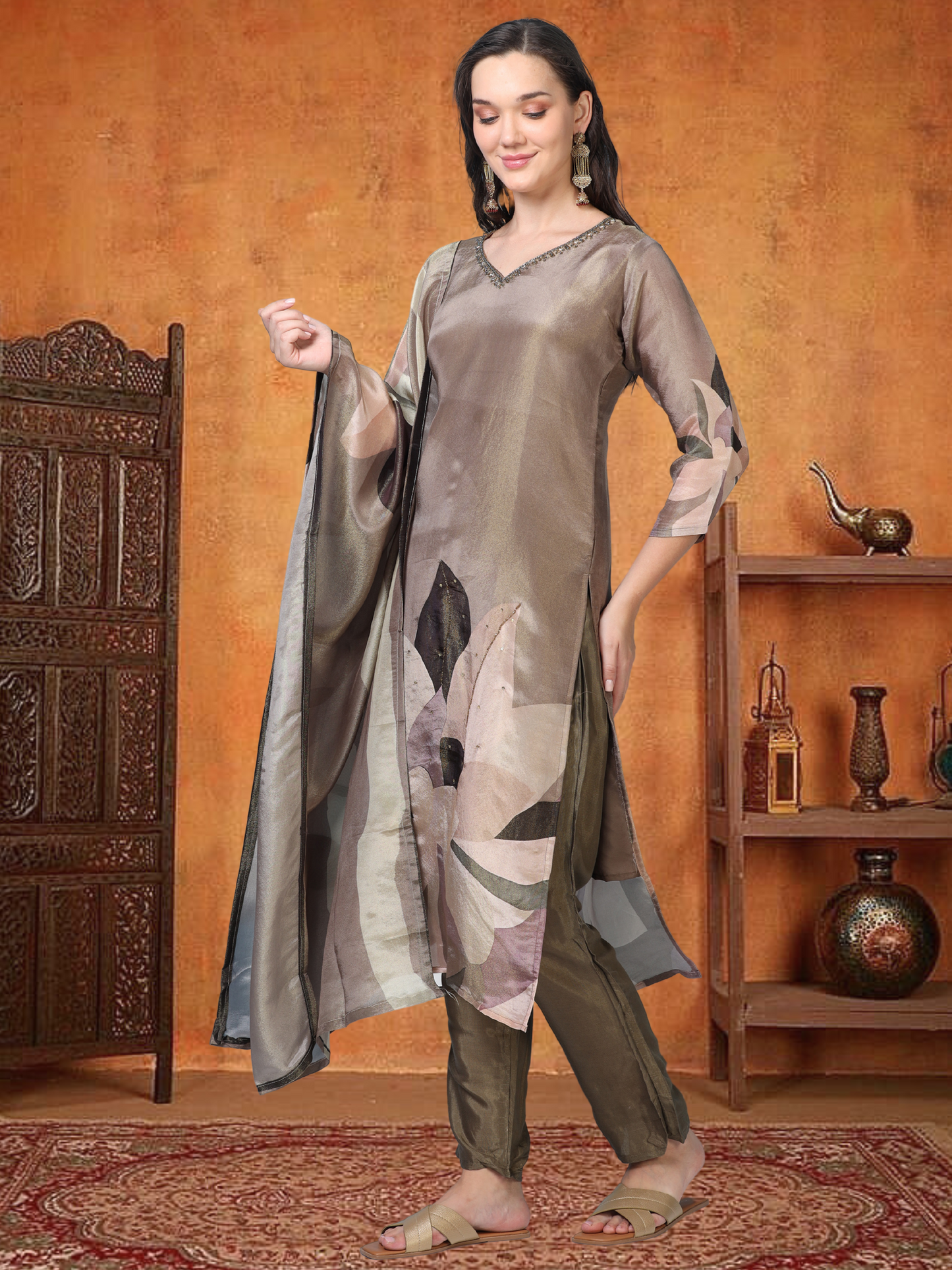Mocha Muse – Brown Tissue Viscose 3-Piece Set (1KI-5-C13)