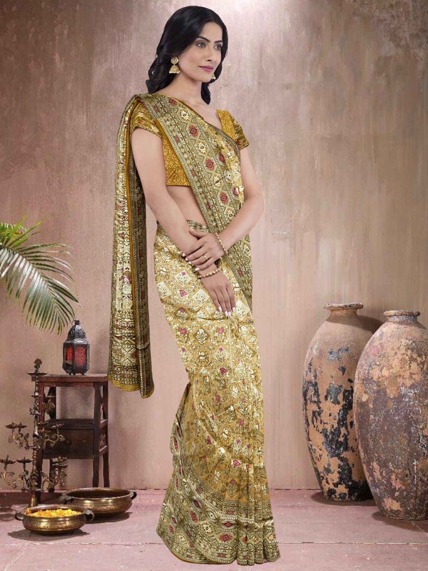 Mustard Grace – Satin Tissue Weave Saree (M-519018)