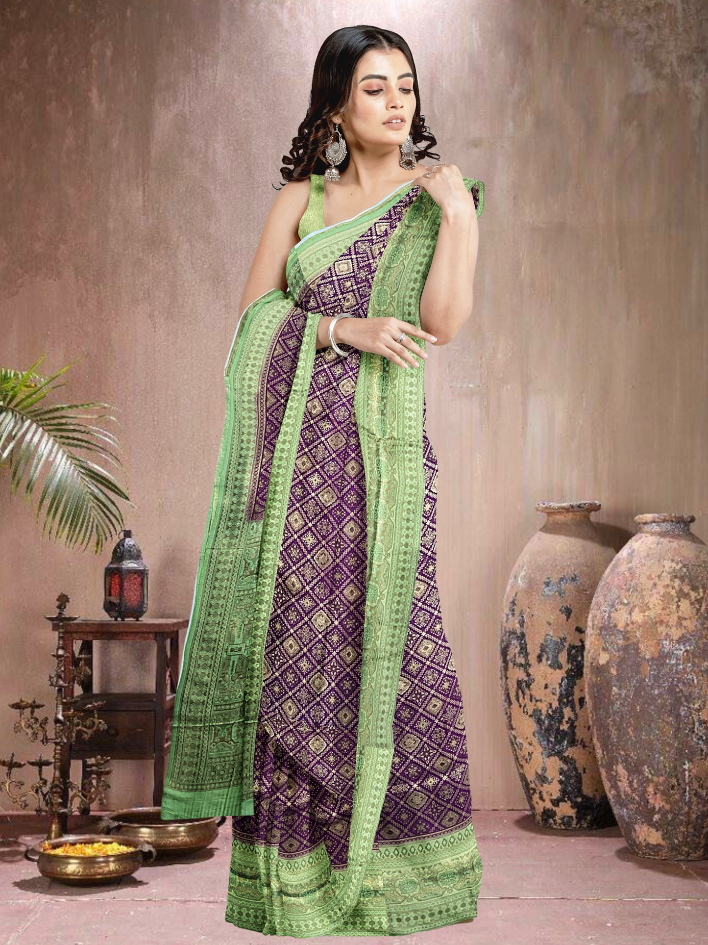 Purple-Green Elegance – Satin Brocade Saree (PU-PG-519013)