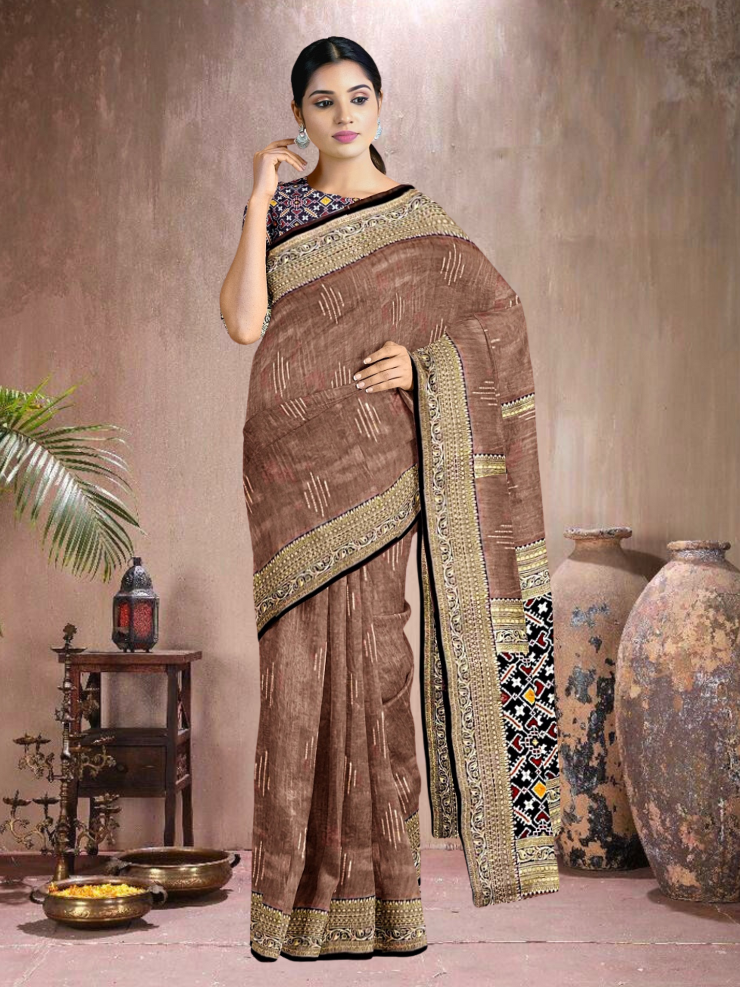 Brown-Navy Elegance – Tussar Silk Saree (BR-NB-K20F15)