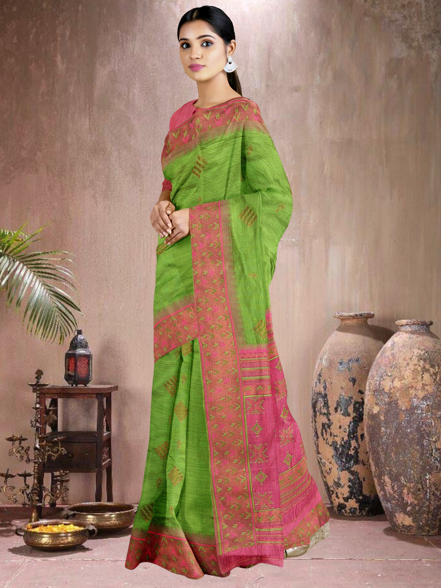 Emerald Enchant Cotton Blend Saree (G-RP-514005-1)