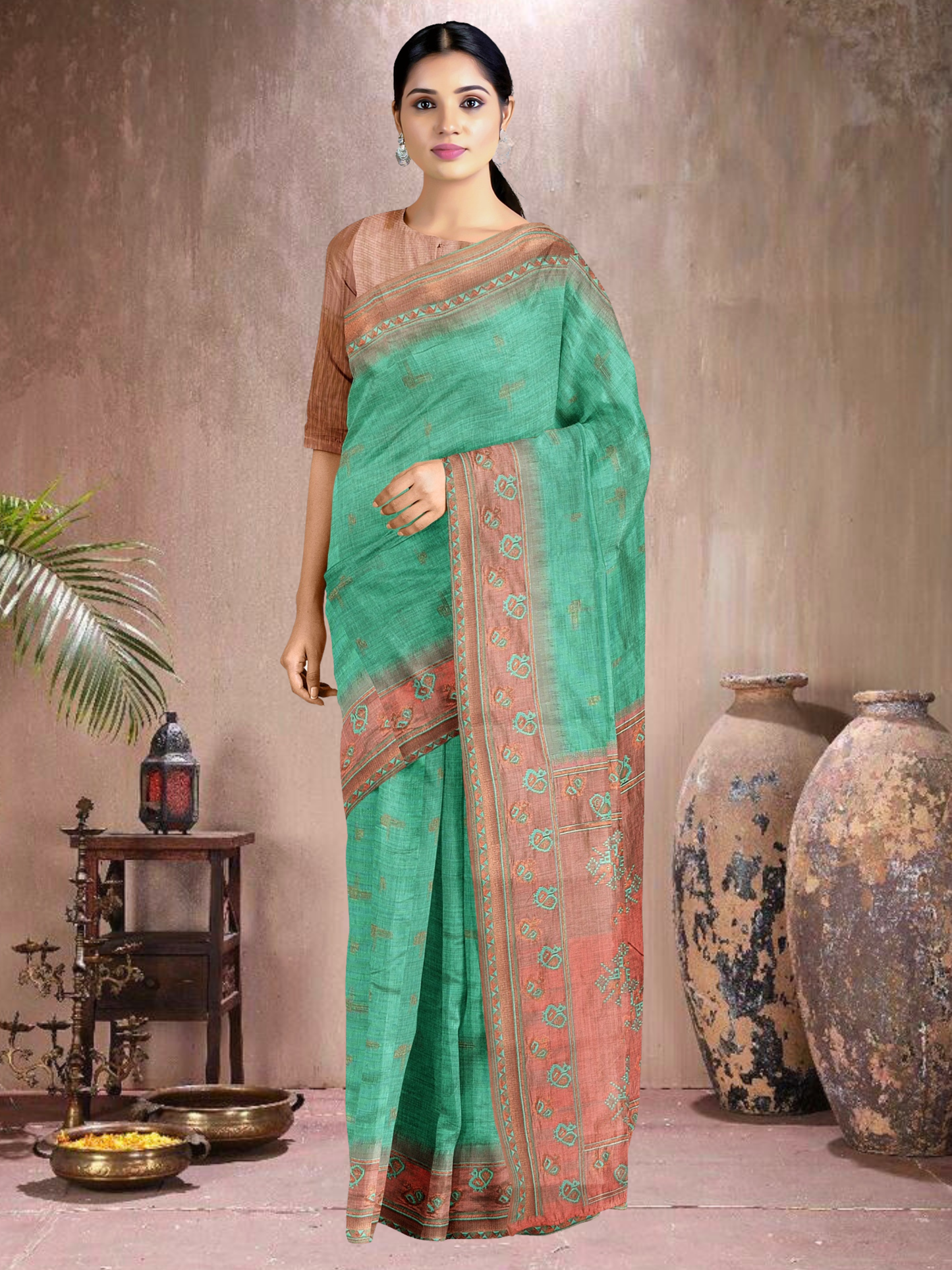 Peach Harmony Cotton Blend Saree (RM-PC-514005-2)