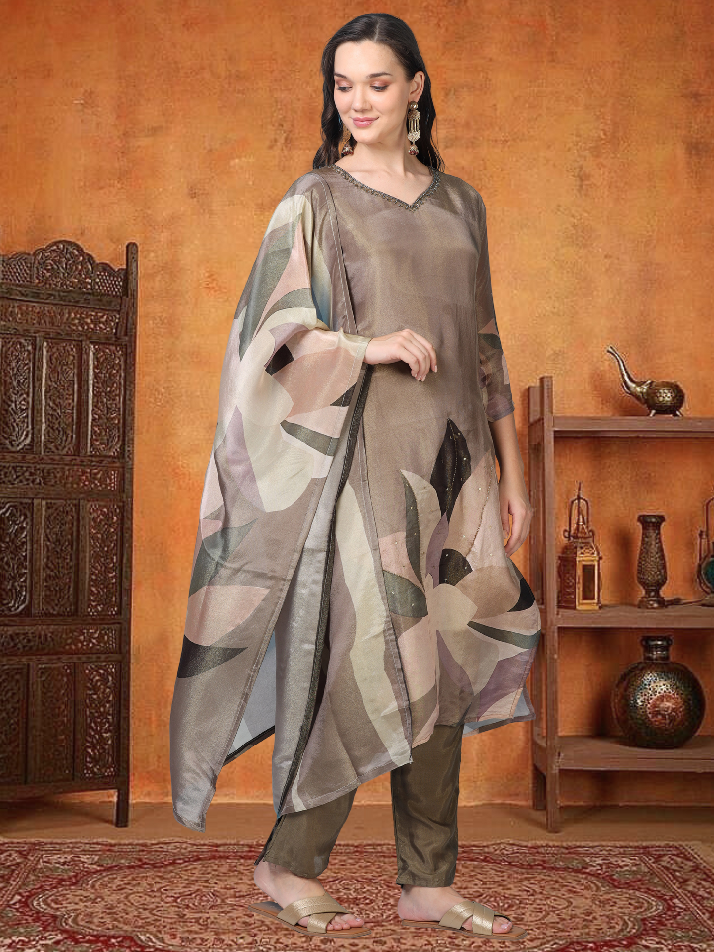 Mocha Muse – Brown Tissue Viscose 3-Piece Set (1KI-5-C13)
