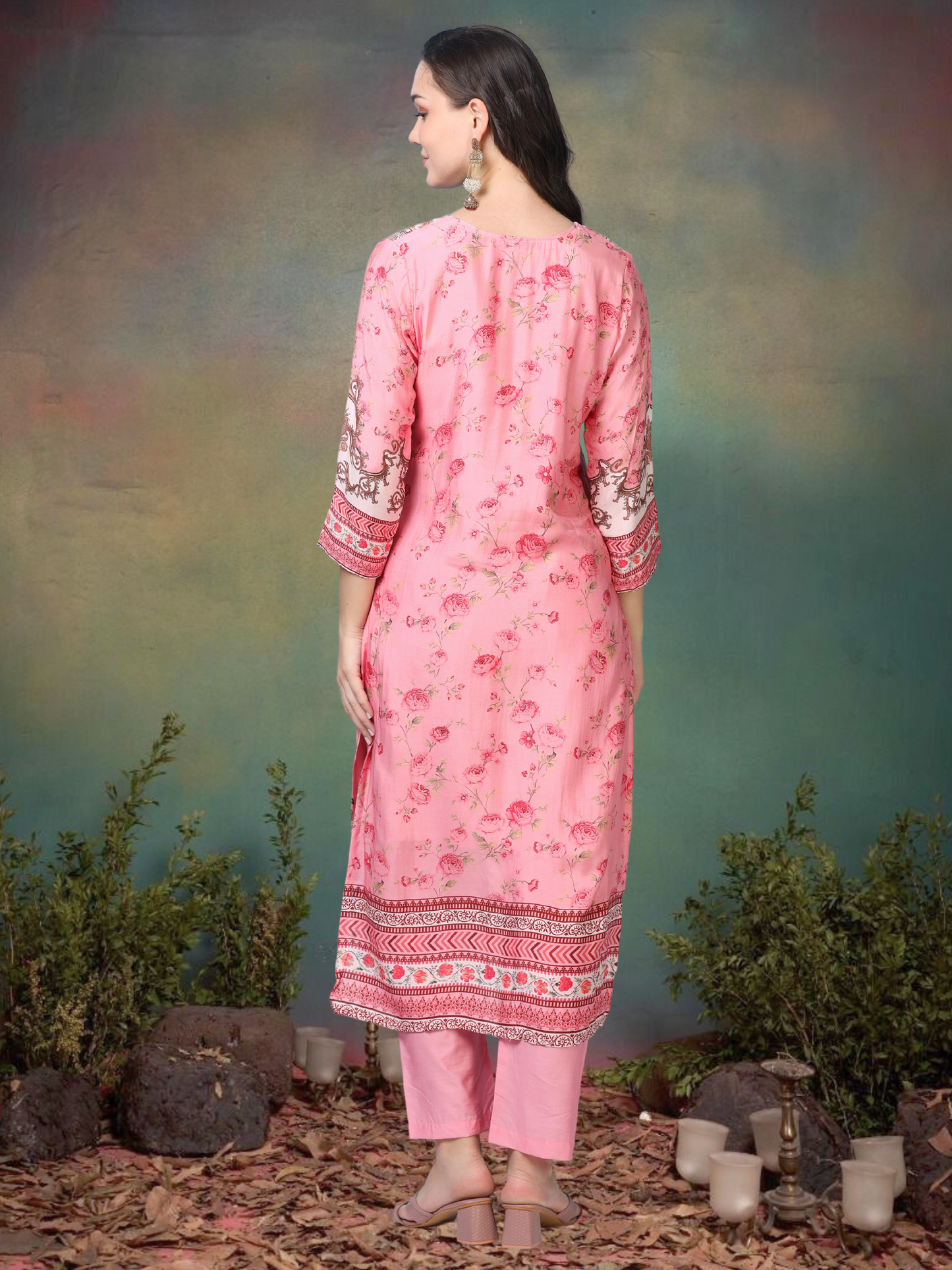 Print Paradise – Pink Viscose-Cotton Digital Print 3-Piece Set (1KI-2-C9)