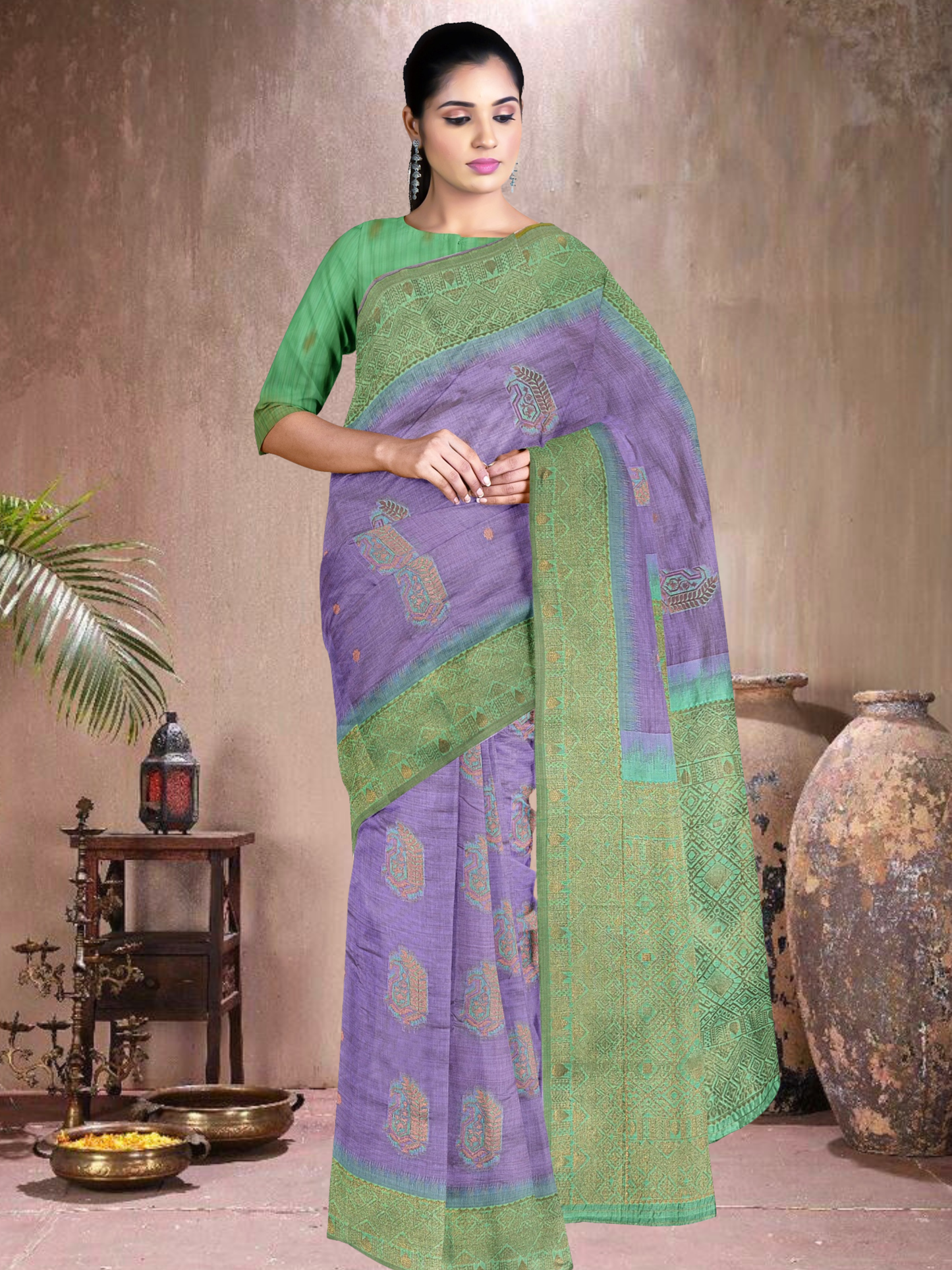 Lavender Mist Cotton Blend Saree (L-RM-514005-3)