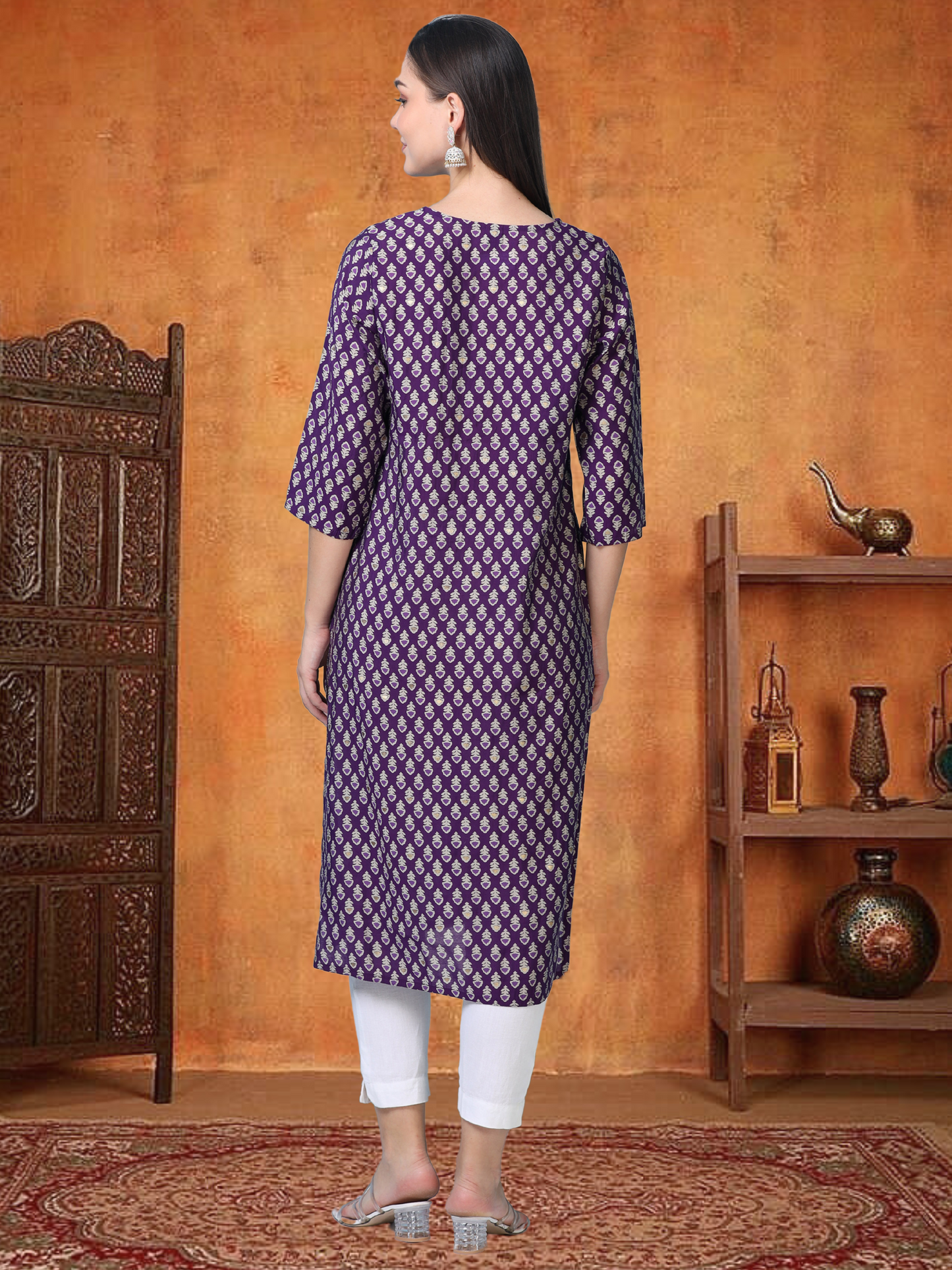 Lilac Luxe – Purple Cotton-Blend Embroidered Kurti (2AA-7-A8)