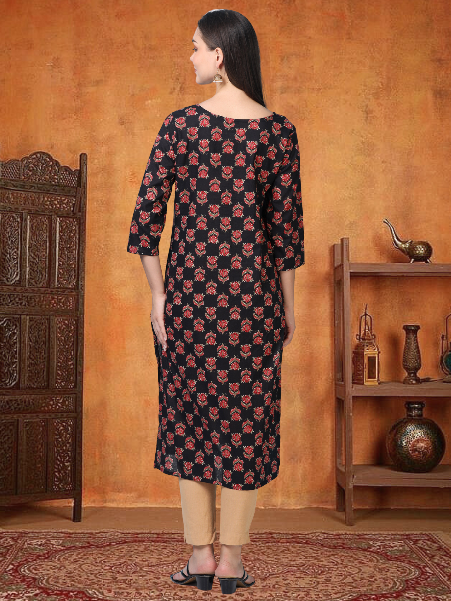Midnight Muse – Black Printed Cotton Kurti (2TP-0-A1)