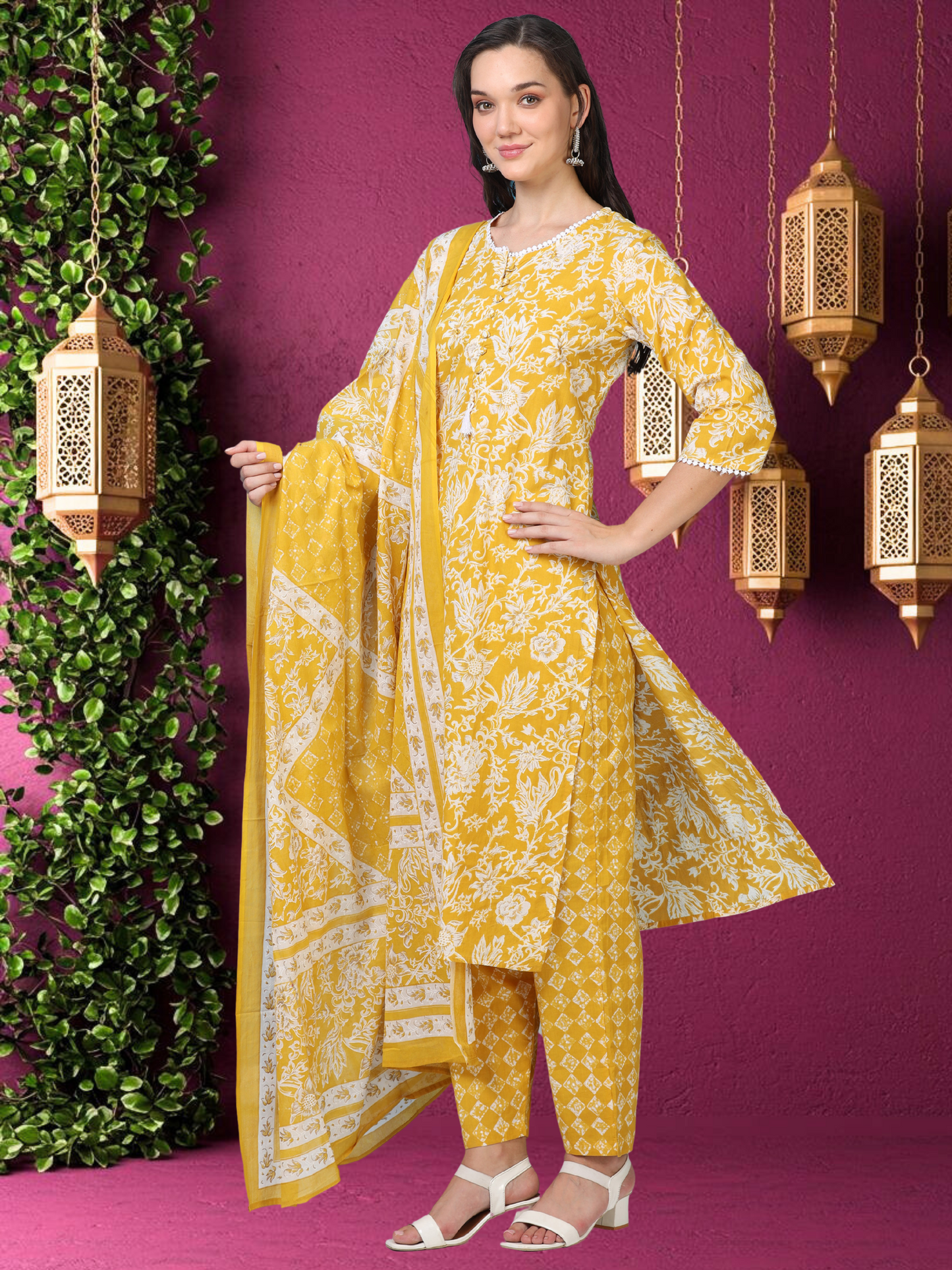 Sunshine Aura– Yellow & White Floral 3-Piece Set (2TP-4-C16)