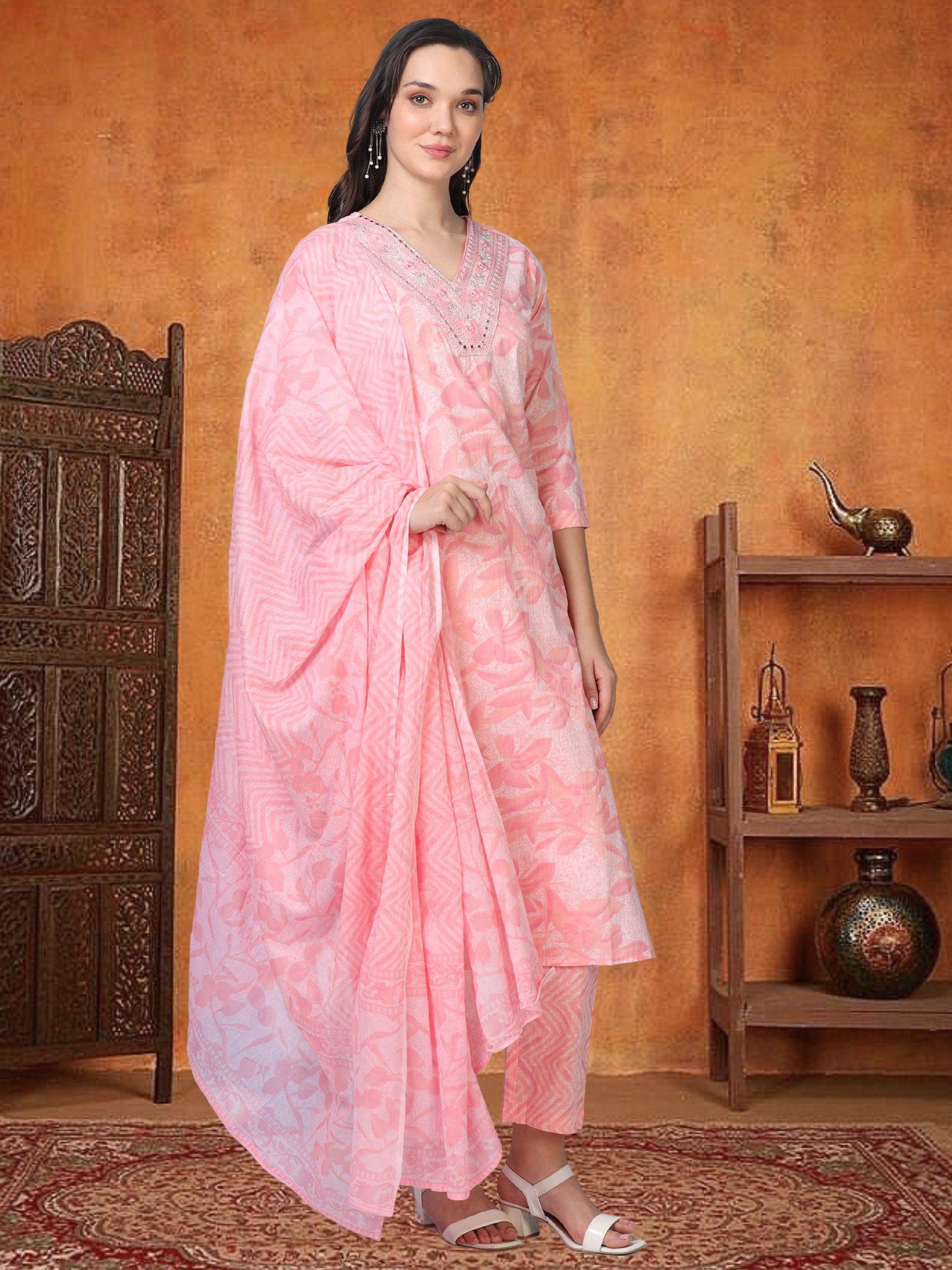 Rosy Reverie – Light Pink Printed 3-Piece Set (2DF-2-C15)