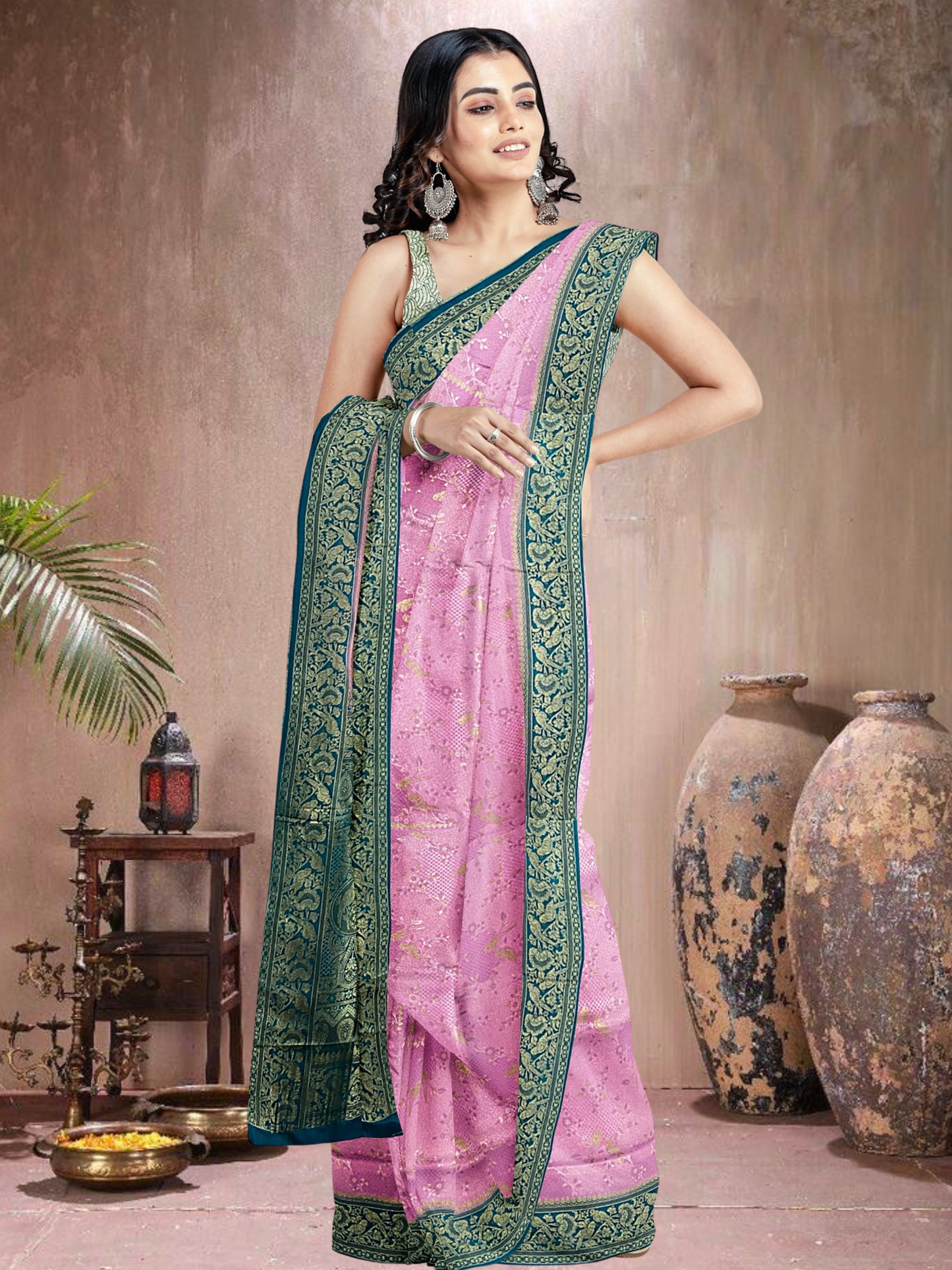 Pink-Rama Charm – Satin Brocade Saree (PI-RM-519012)