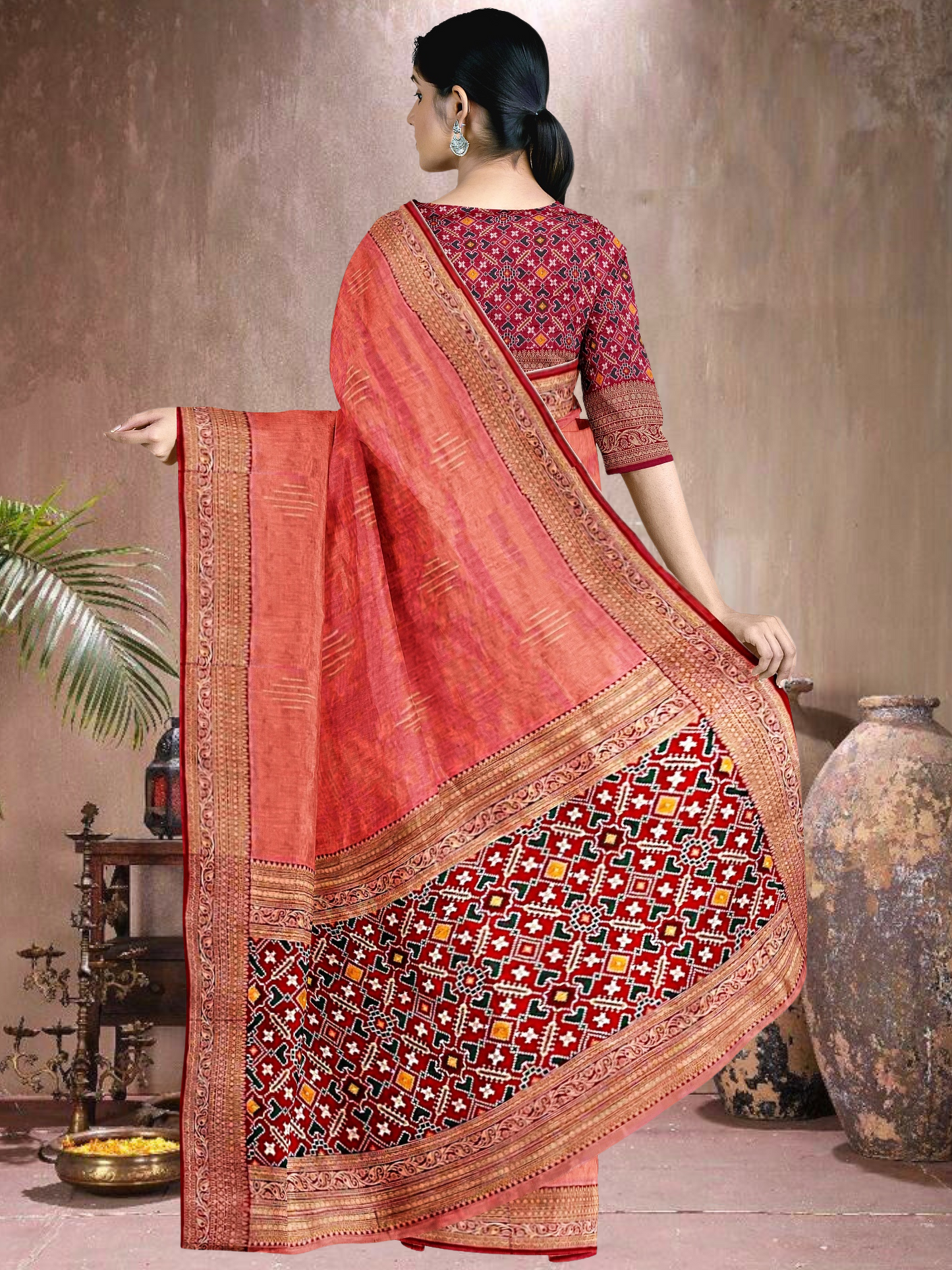 Peach-Red Glow – Tussar Silk Saree (PC-R-K20F15)
