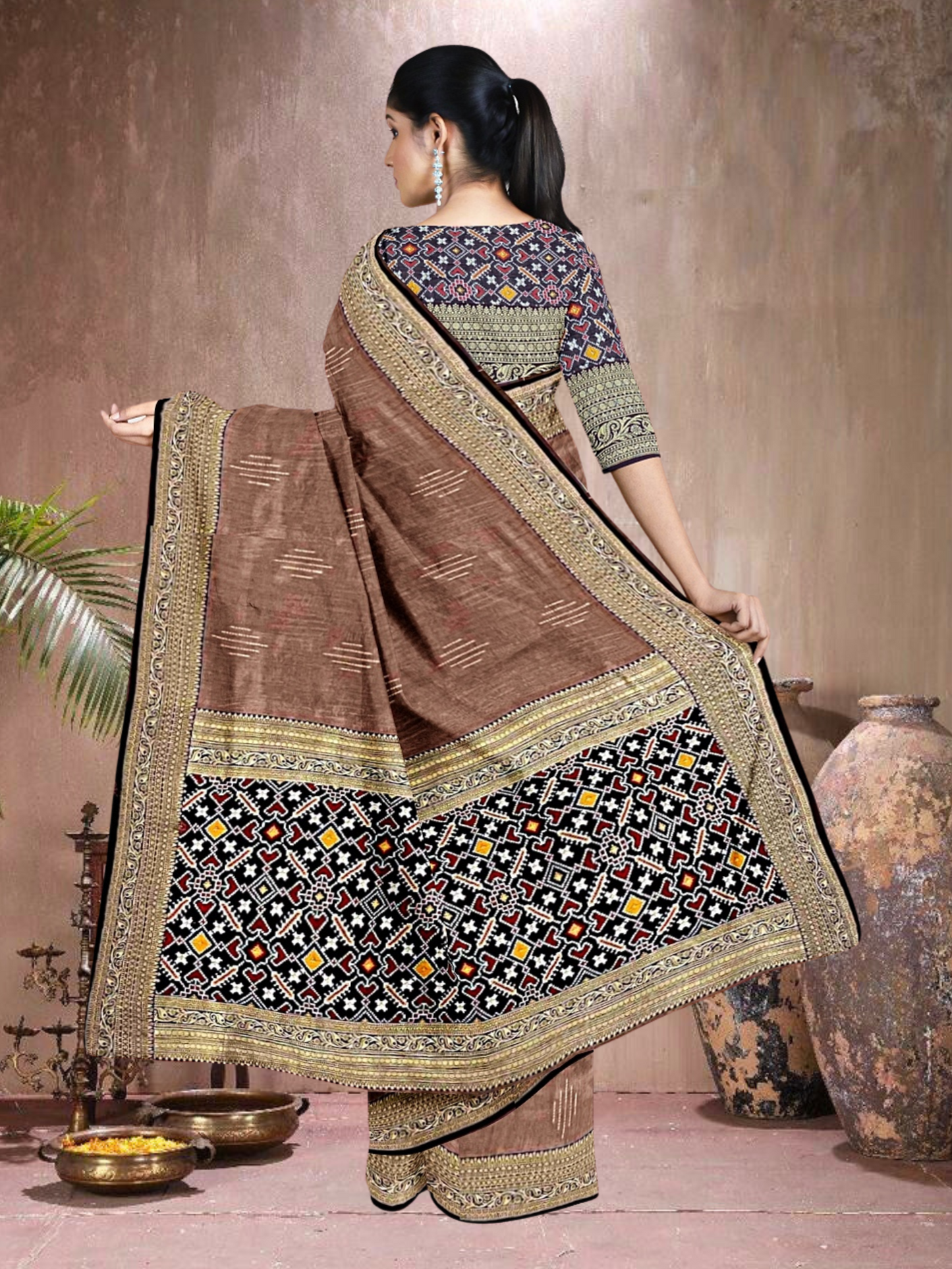 Brown-Navy Elegance – Tussar Silk Saree (BR-NB-K20F15)