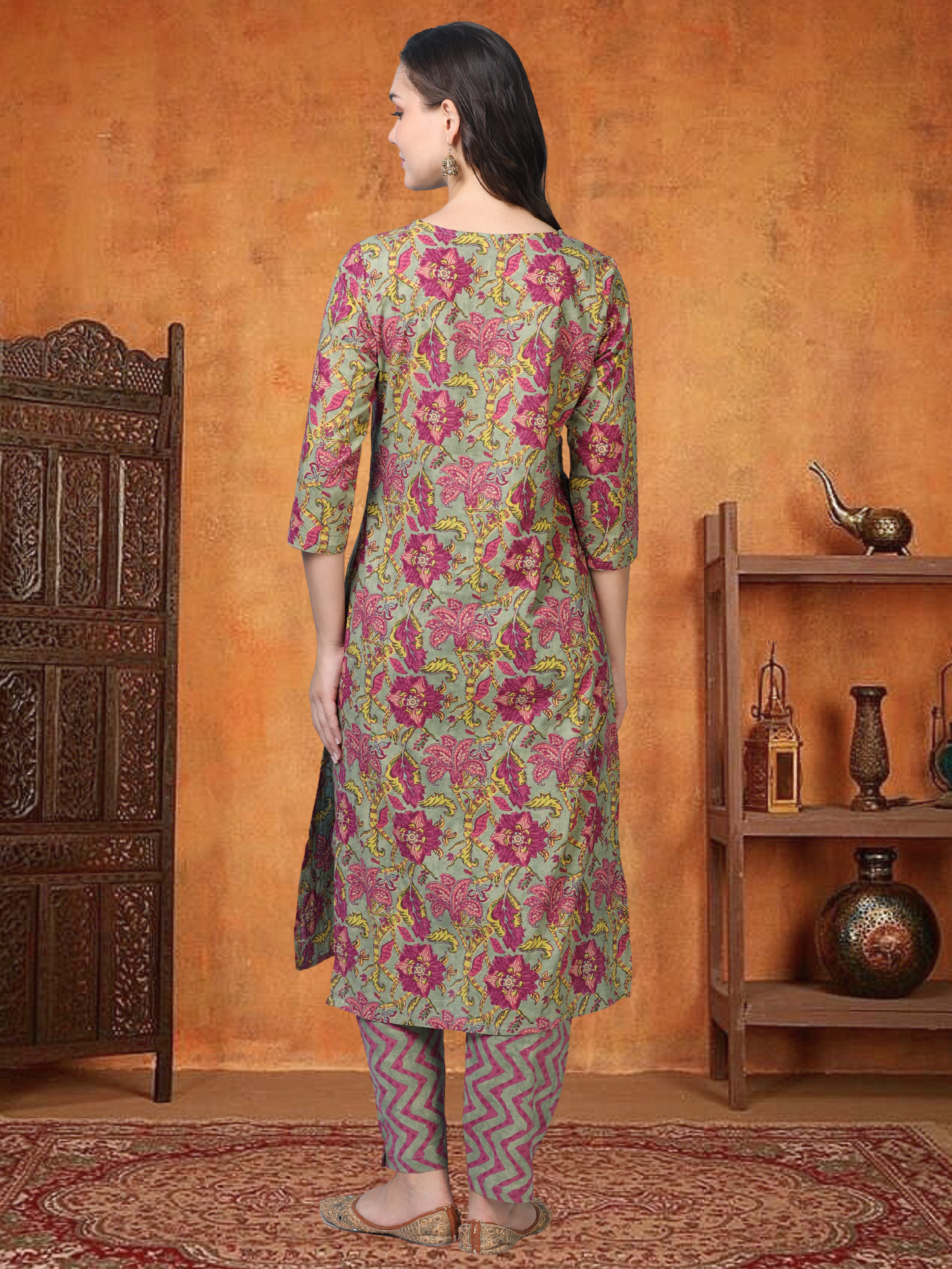 Vintage Chaos – Olive & Red Floral 2-Piece Set (2TP-5-B13)