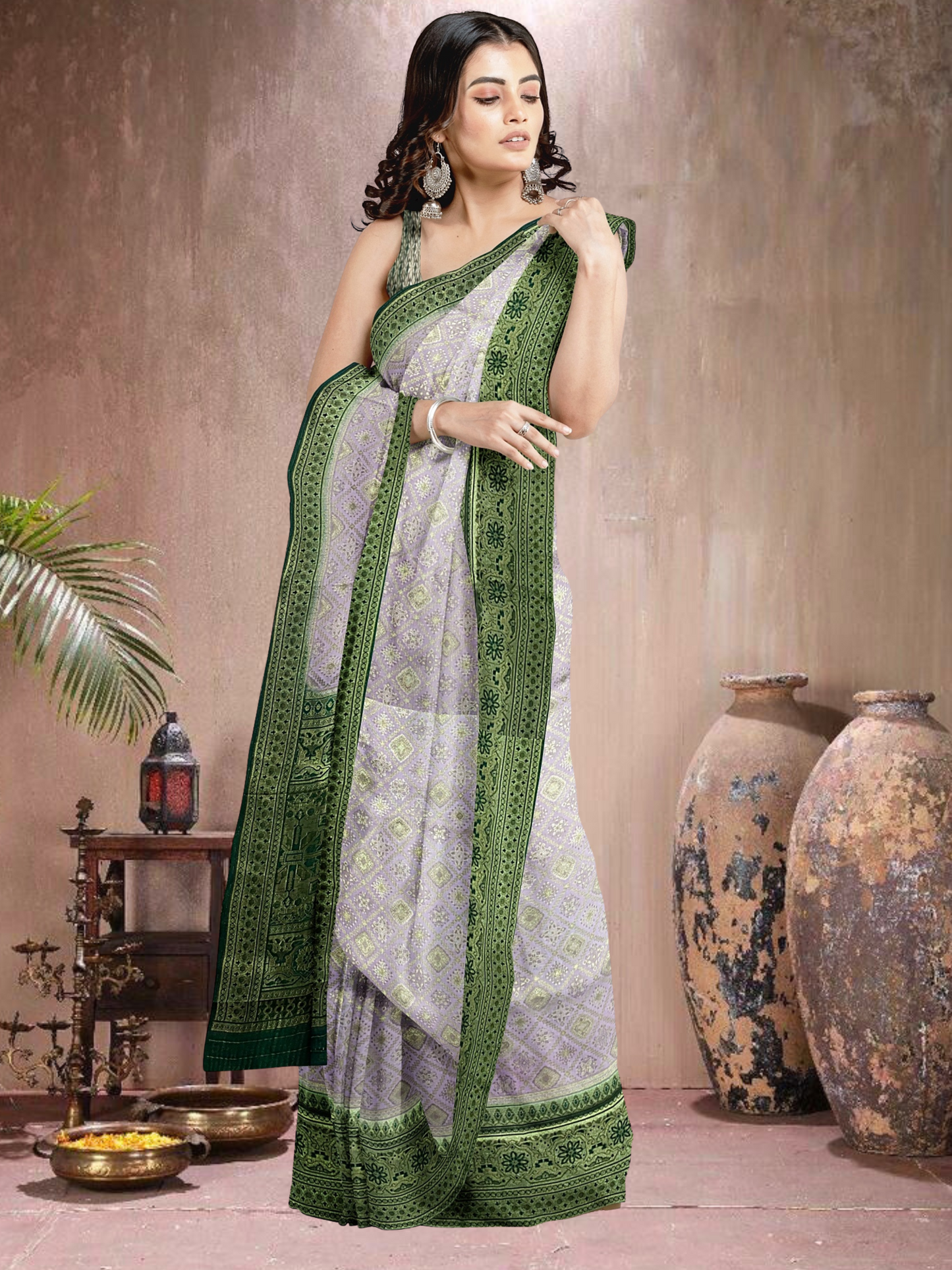 Pink-Green Charm – Satin Brocade Saree (PI-G-519013)
