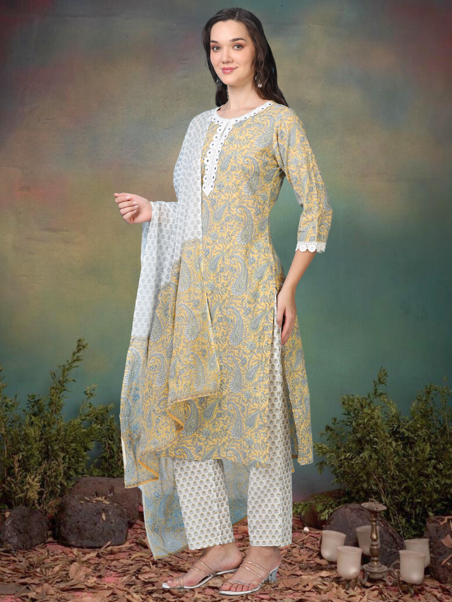 Mosaic Masti – Yellow Printed Cotton 3-Piece Set (2TP-4-C21)