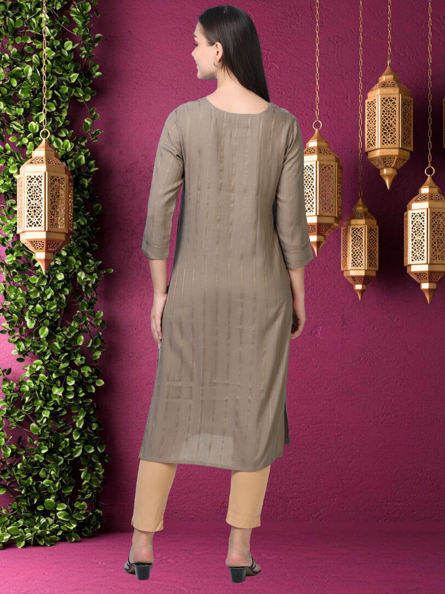 Cocoa Calm – Brown Cutdana Cotton-Blend Kurti (1KB-5-A13)
