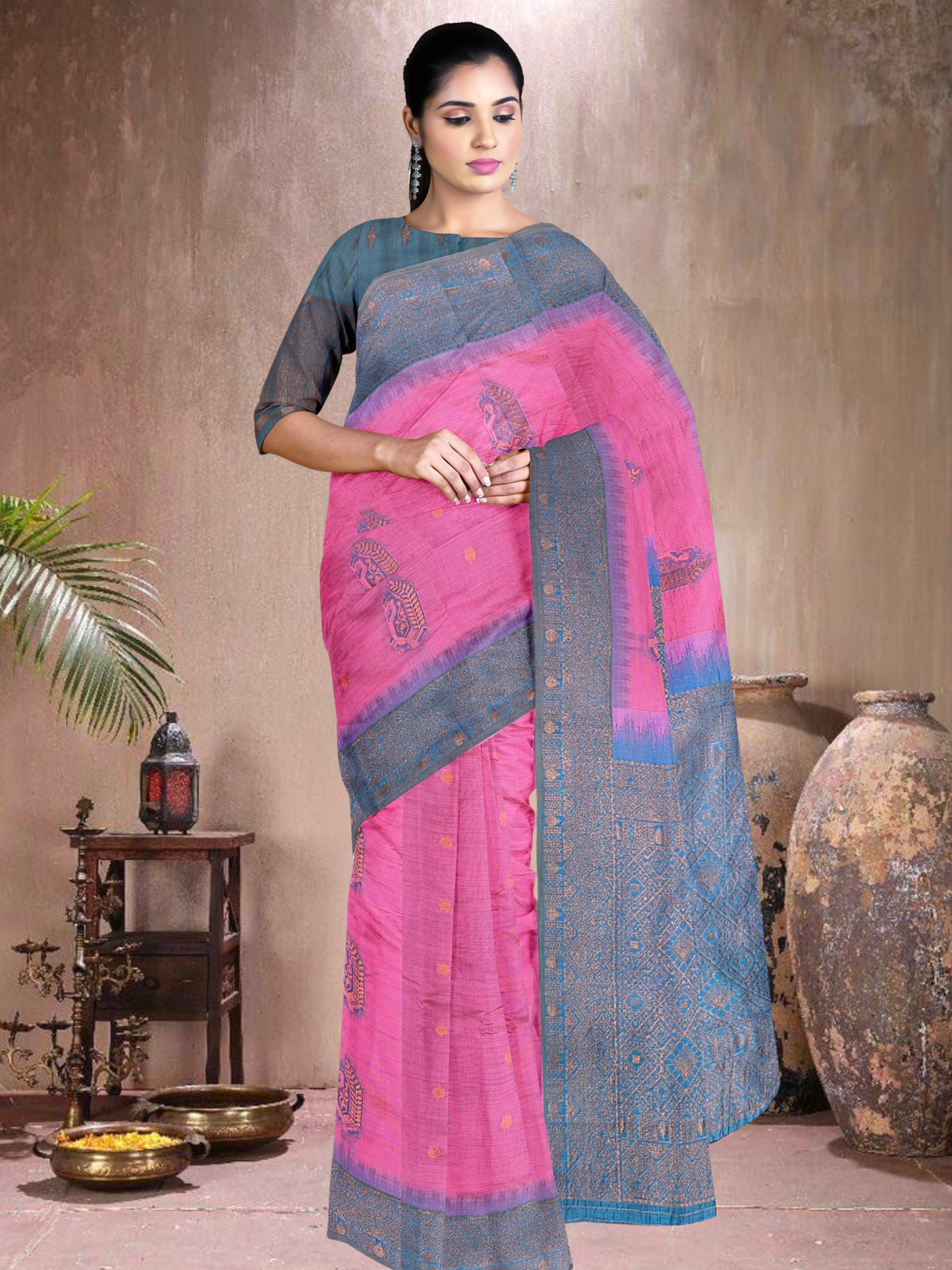 Blush Bloom Cotton Blend Saree (PI-BL-514005-3)