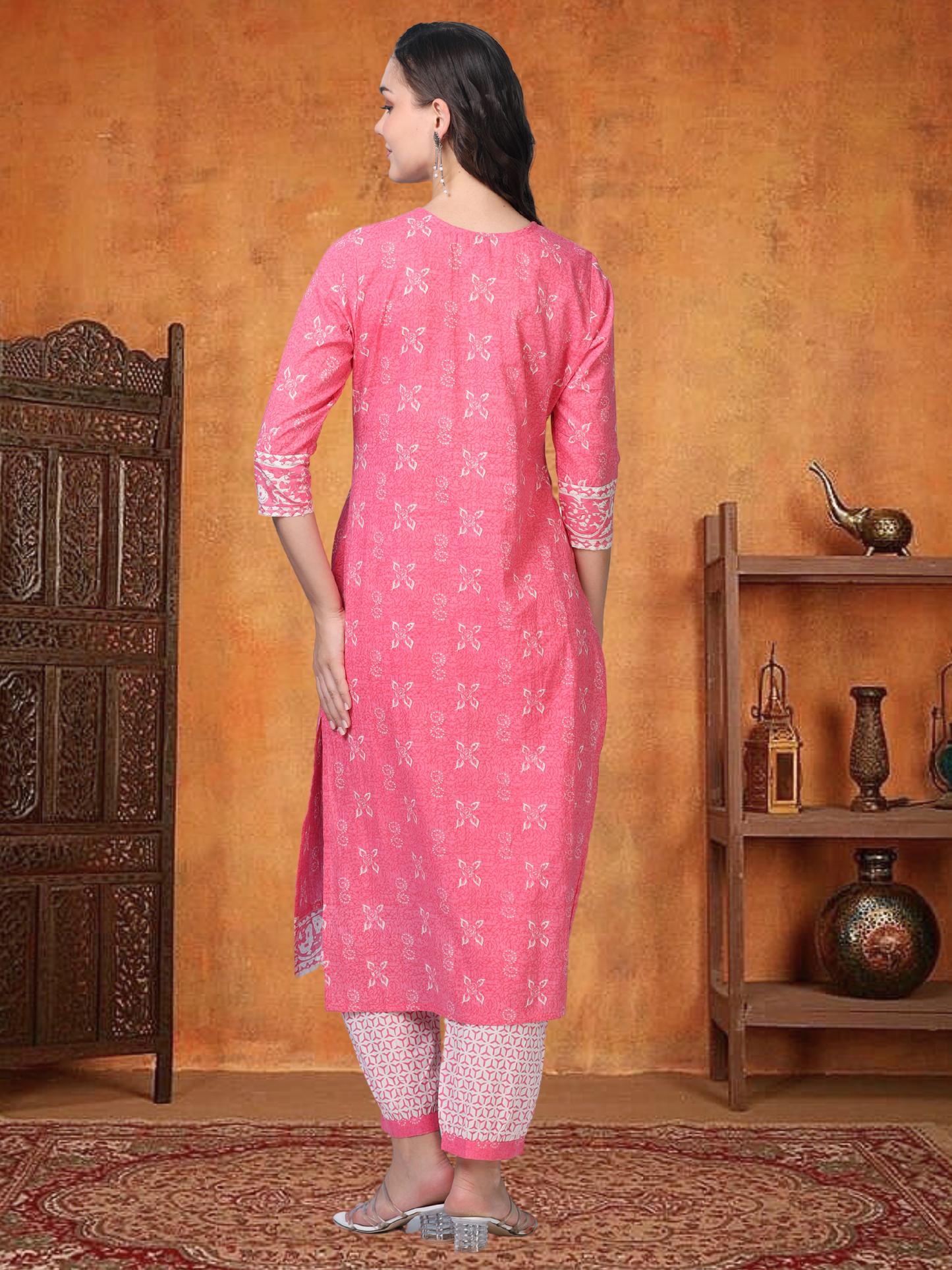Blush Bloom – Pink Printed Cotton 3-Piece Set (2DF-2-C10)