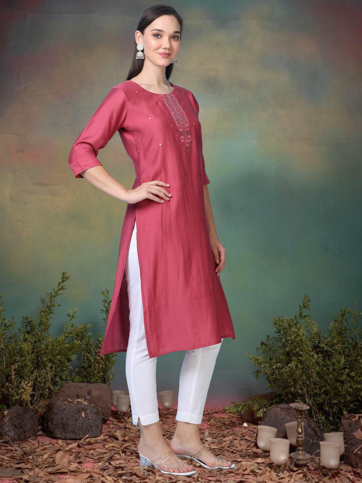 Red Radiance – Mirrorwork Cotton Kurti (1JD-2-A8)