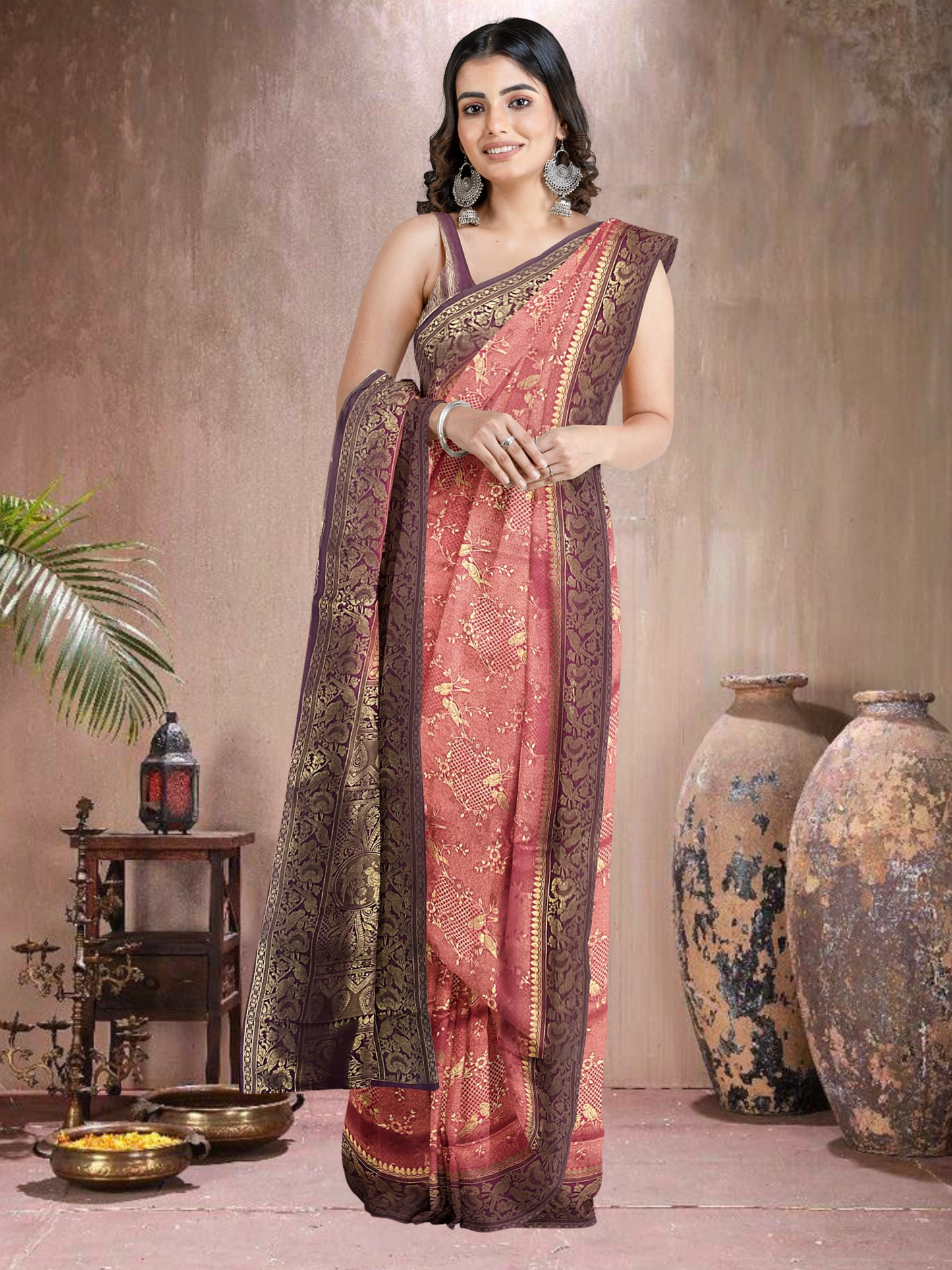 Gajjari-Brown Charm – Satin Brocade Saree (GJ-BR-519012)