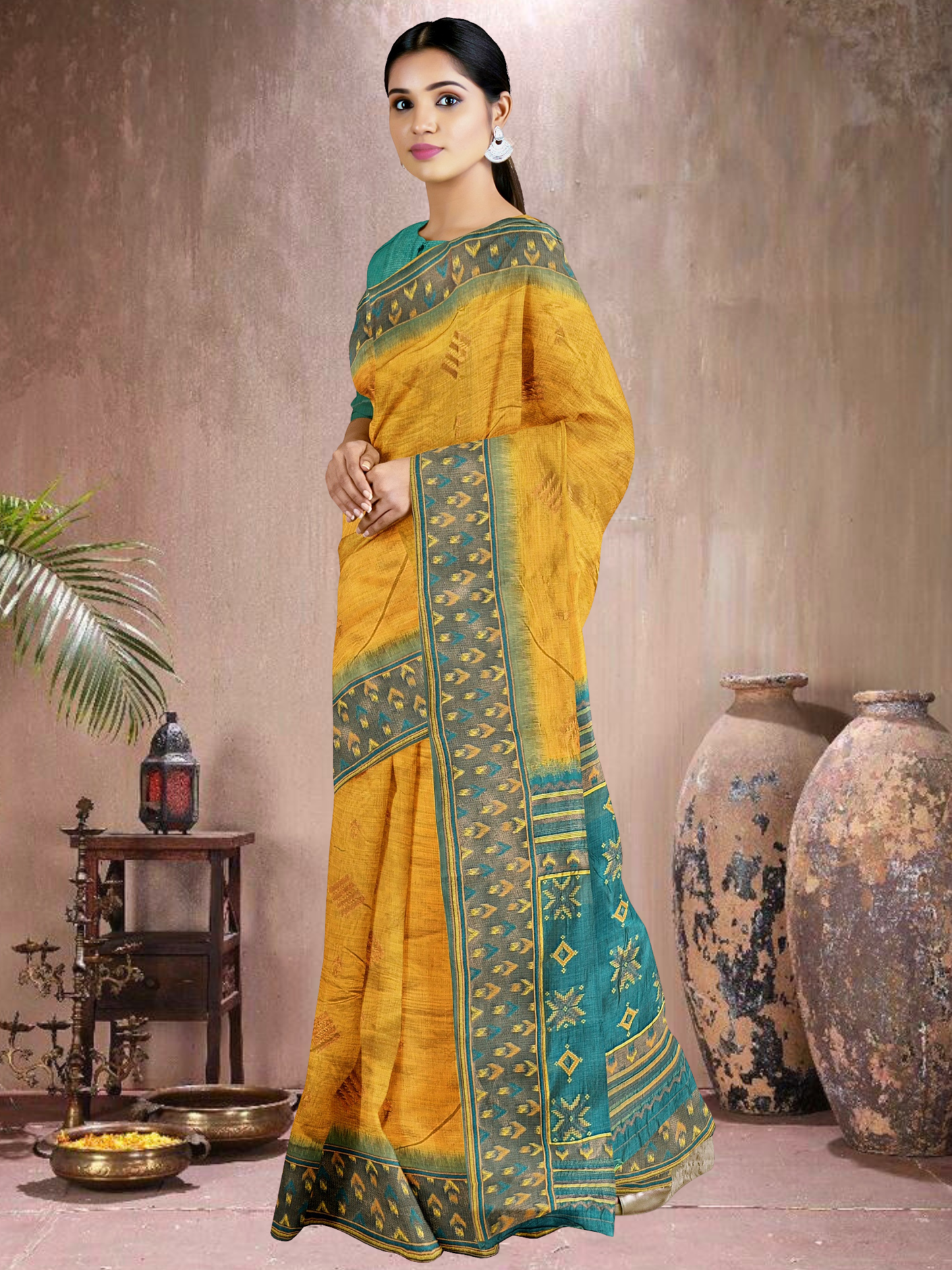 Mustard Meadow Cotton Blend Saree (MU-RM-514005-1)