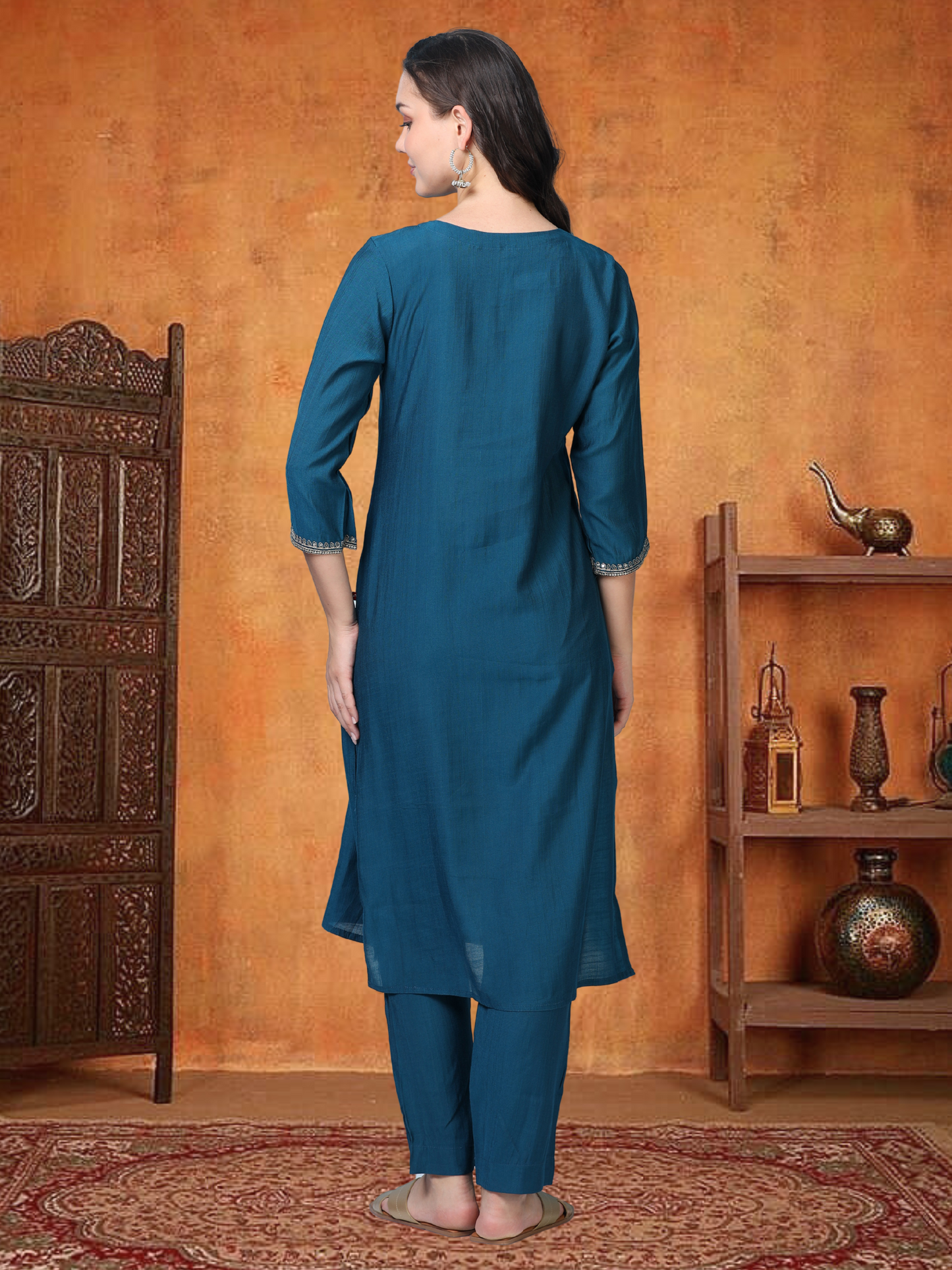 Blue Bash – Raw Cotton & Banarasi Silk-Blend 3-Piece Set (1NH-6-C10)